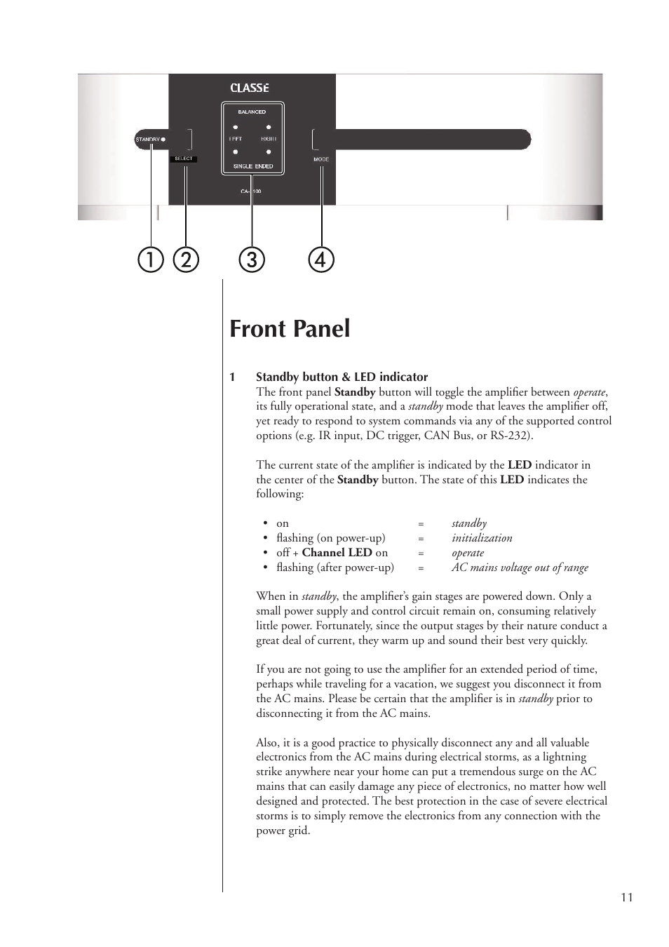 Front panel | Classe Audio CA-2100 User Manual | Page 11 / 24