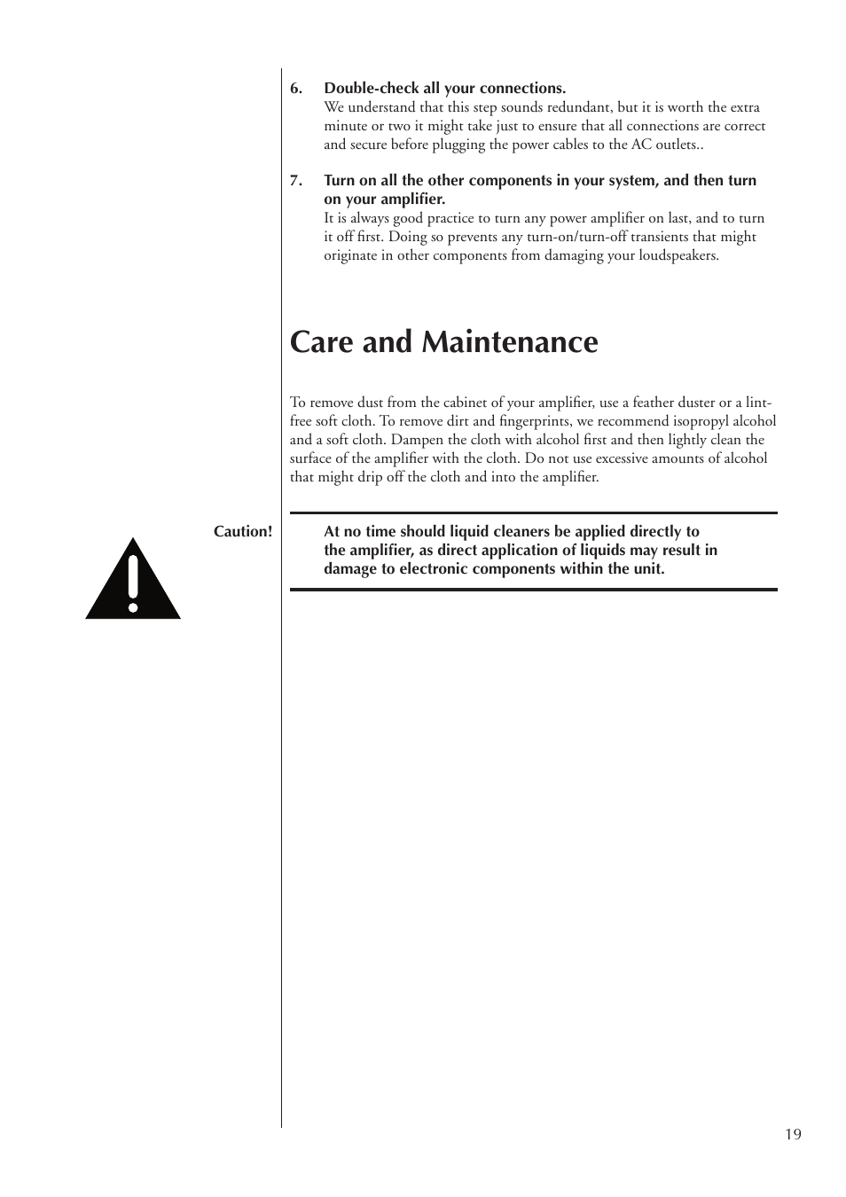 Care and maintenance | Classe Audio CA-2100 User Manual | Page 19 / 24