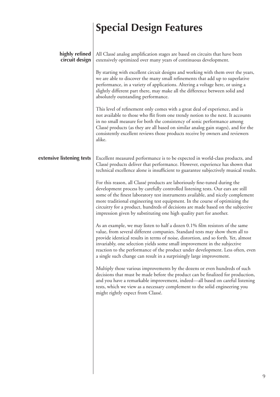 Special design features | Classe Audio CA-2100 User Manual | Page 9 / 24