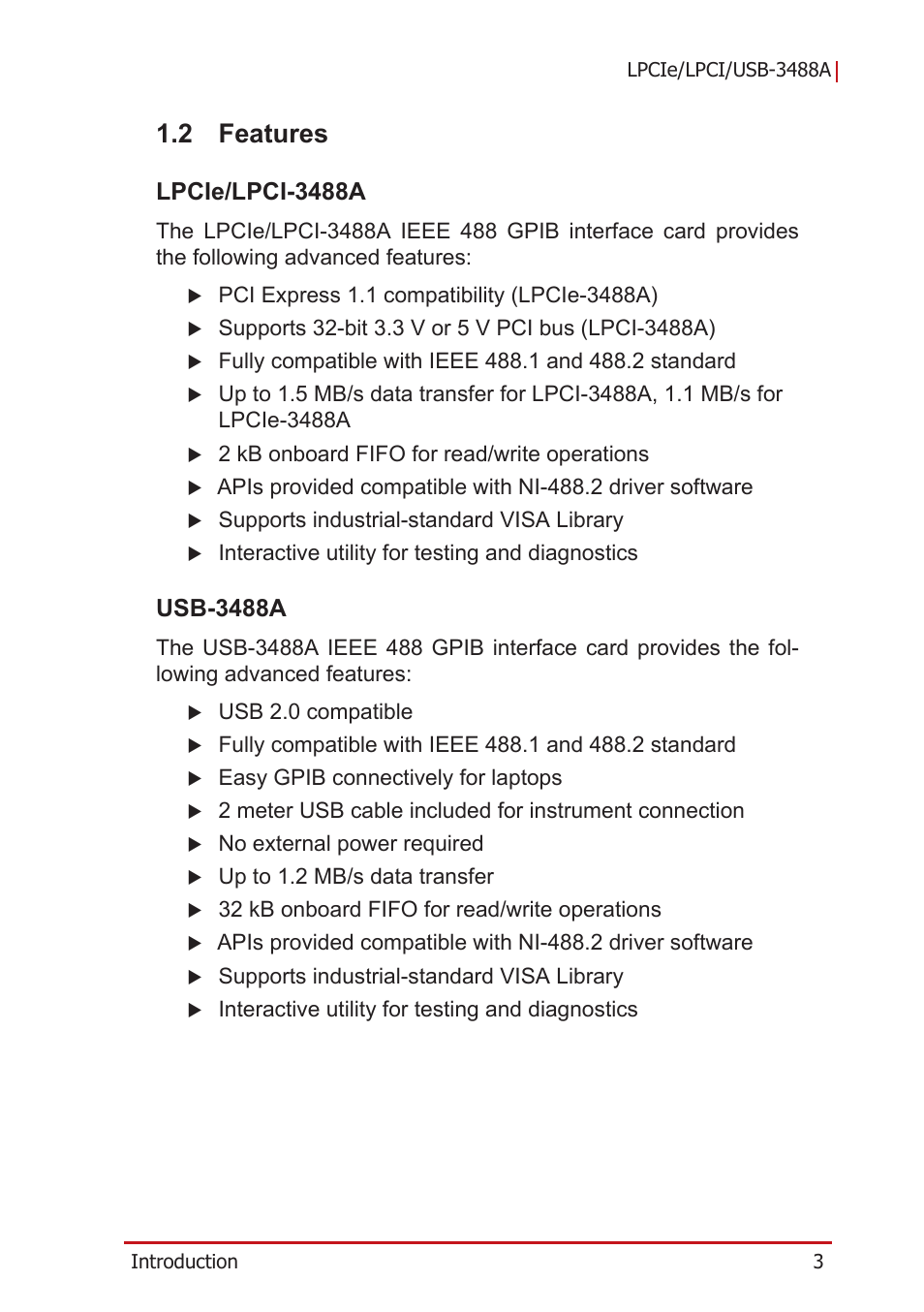 2 features, Lpcie/lpci-3488a, Usb-3488a | Features, Lpcie/lpci-3488a usb-3488a | ADLINK LPCIe-3488A User Manual | Page 13 / 42