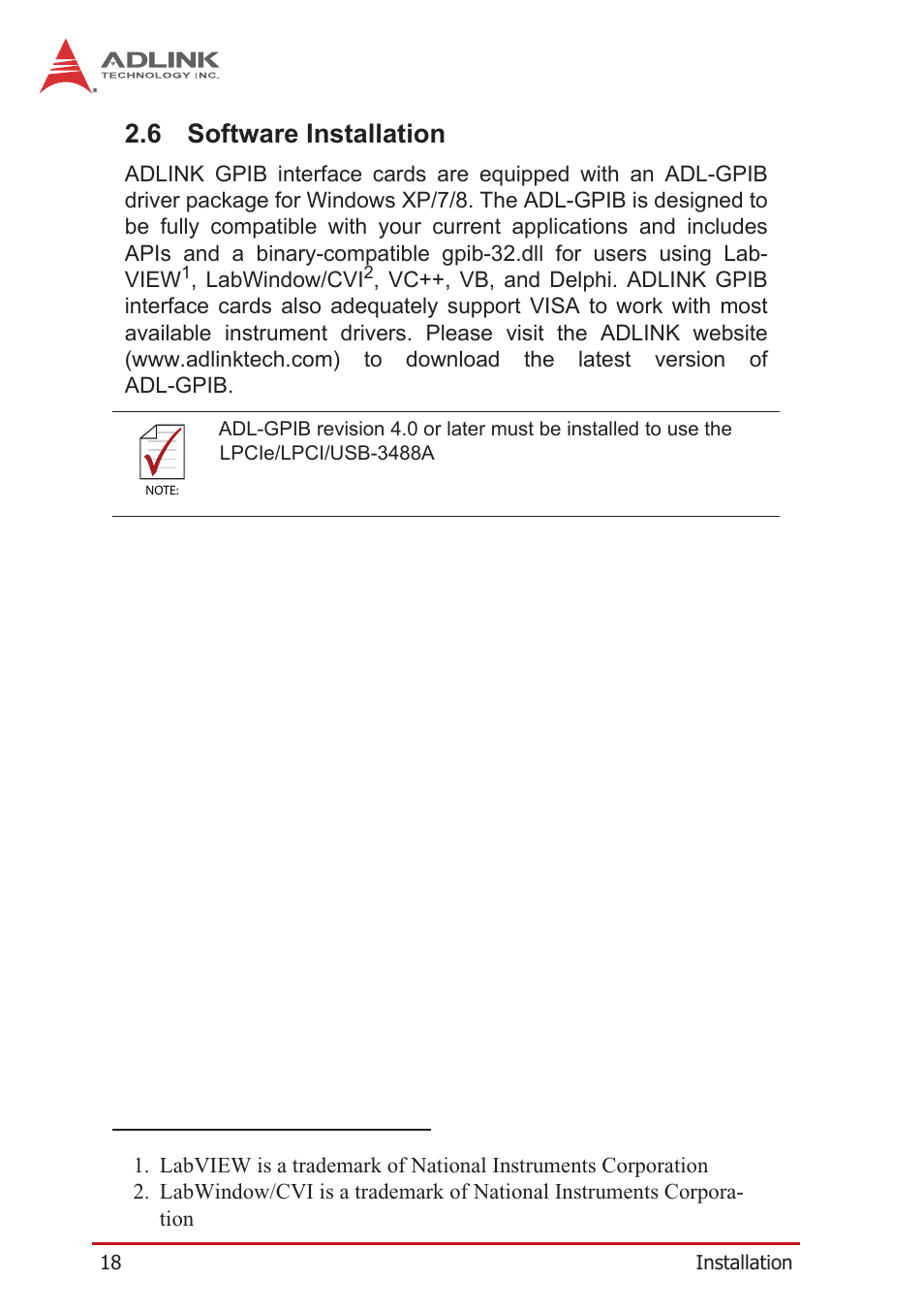 6 software installation, Software installation | ADLINK LPCIe-3488A User Manual | Page 28 / 42