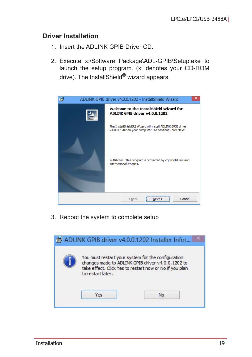 Driver installation | ADLINK LPCIe-3488A User Manual | Page 29 / 42