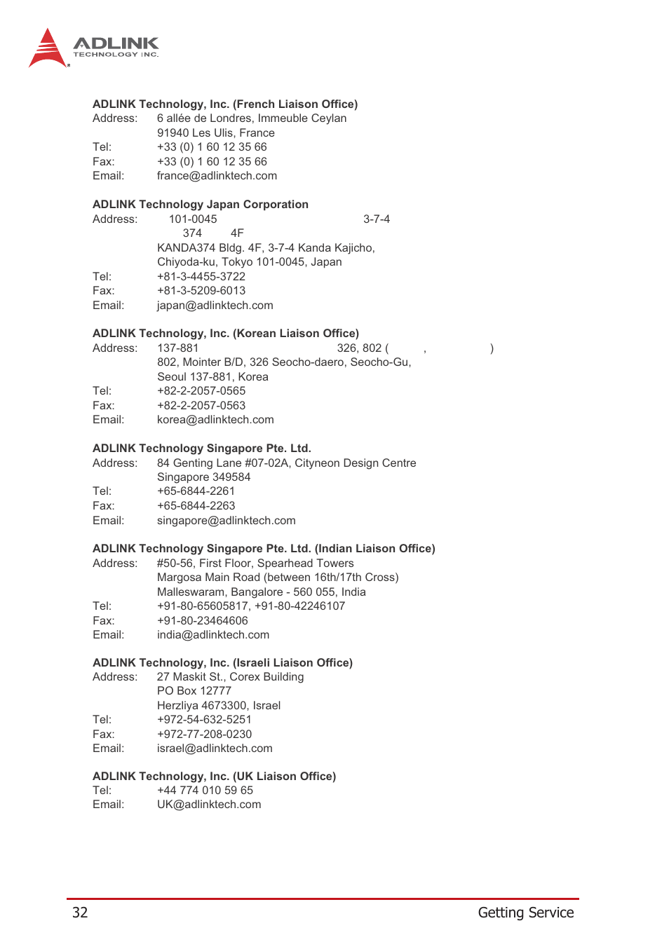 32 getting service | ADLINK LPCIe-3488A User Manual | Page 42 / 42