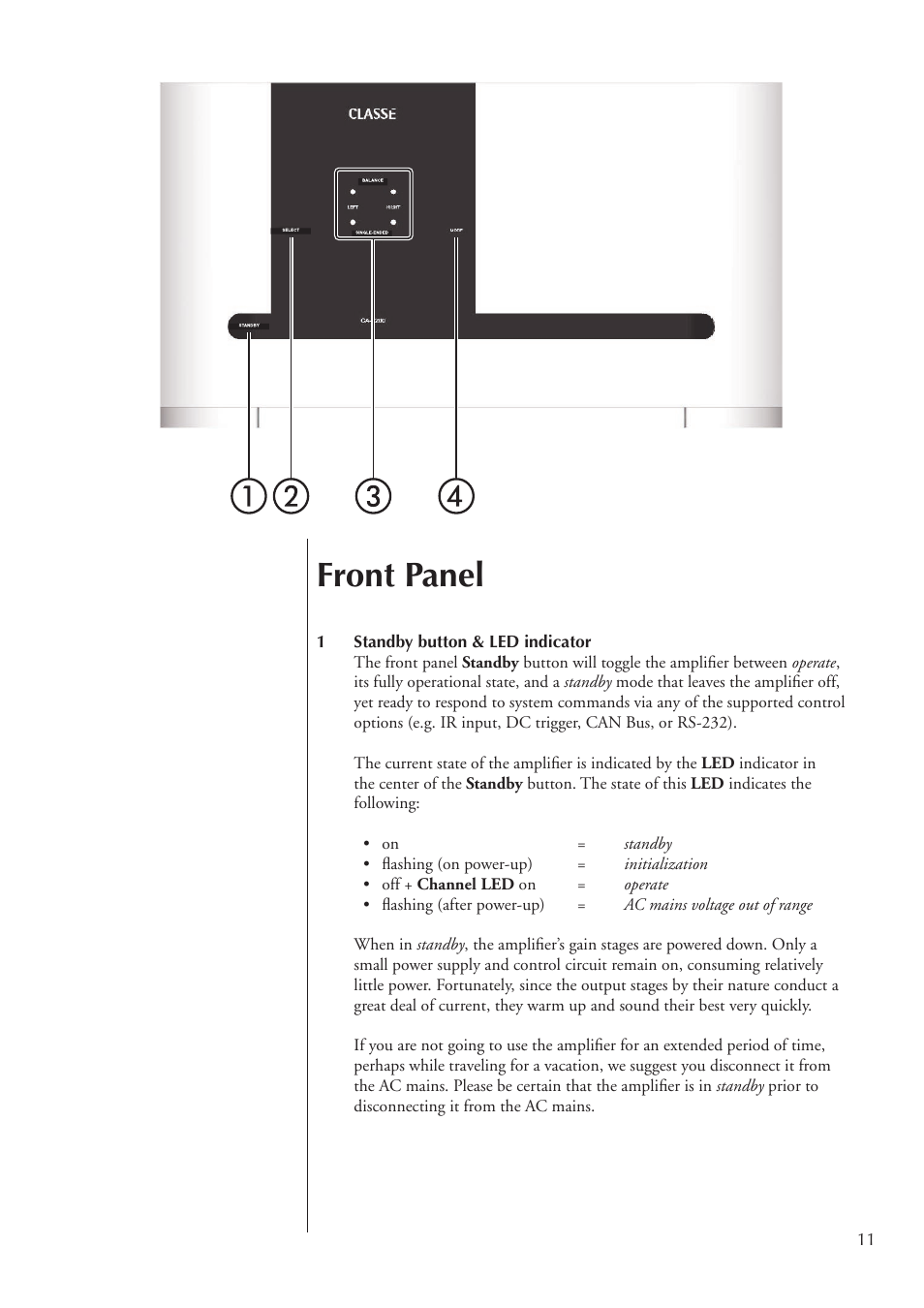 Front panel | Classe Audio Power Amplifier CA-2200 User Manual | Page 11 / 26