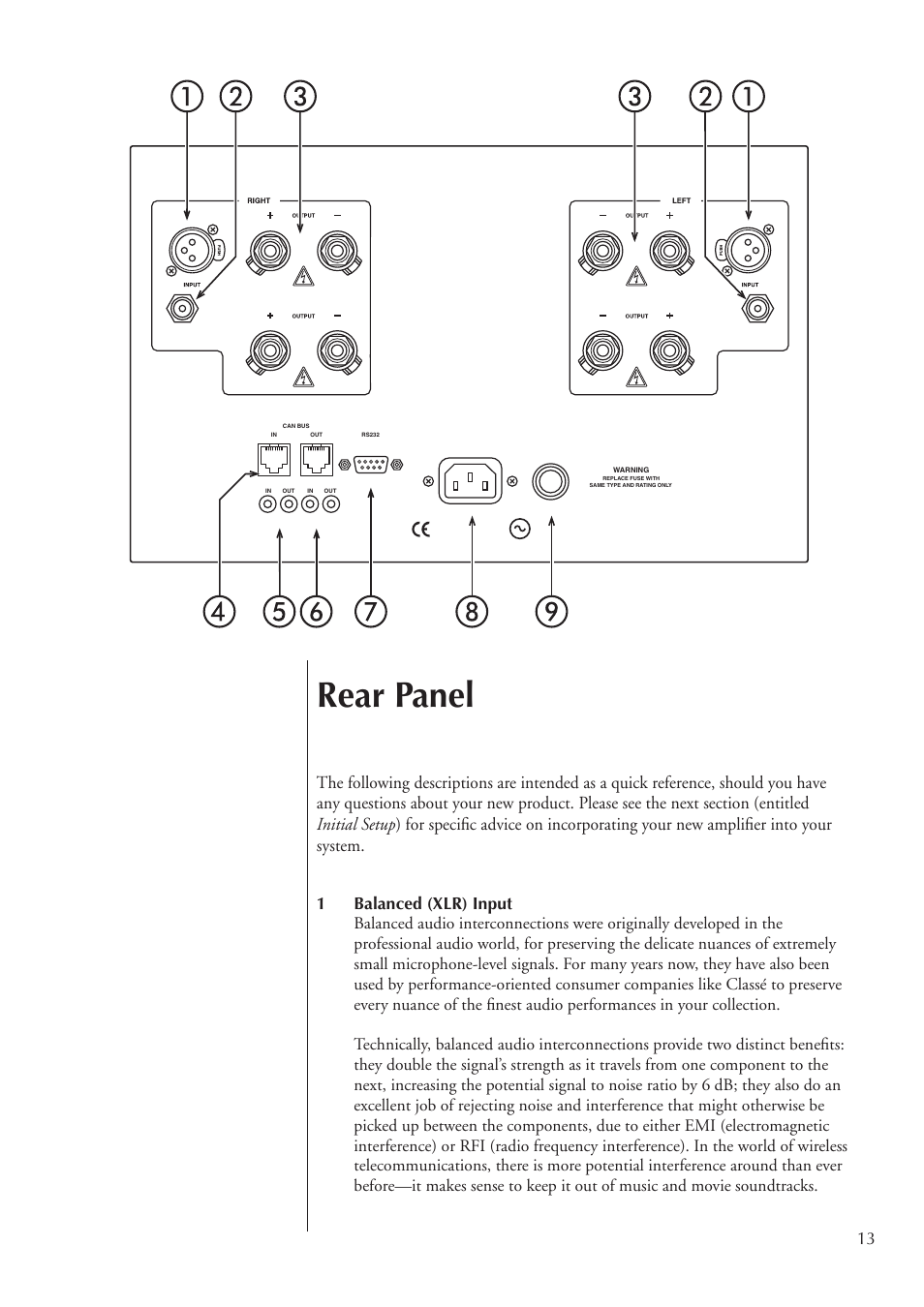Rear panel | Classe Audio Power Amplifier CA-2200 User Manual | Page 13 / 26