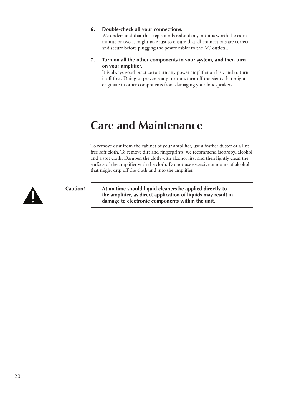 Care and maintenance | Classe Audio Power Amplifier CA-2200 User Manual | Page 20 / 26