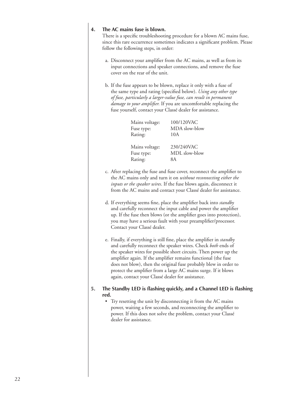 Classe Audio Power Amplifier CA-2200 User Manual | Page 22 / 26