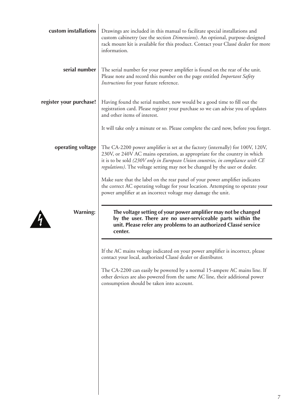 Classe Audio Power Amplifier CA-2200 User Manual | Page 7 / 26