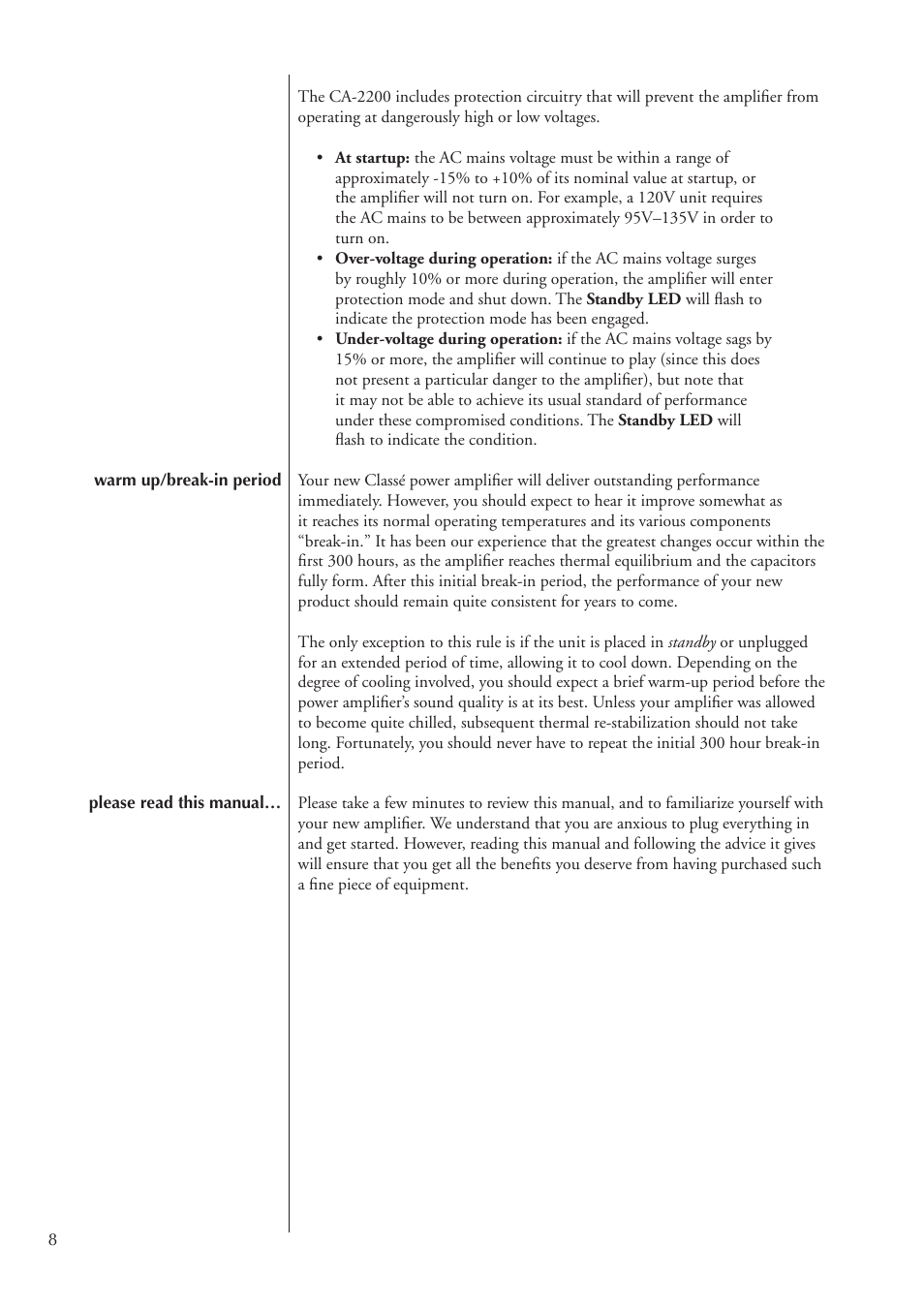Classe Audio Power Amplifier CA-2200 User Manual | Page 8 / 26