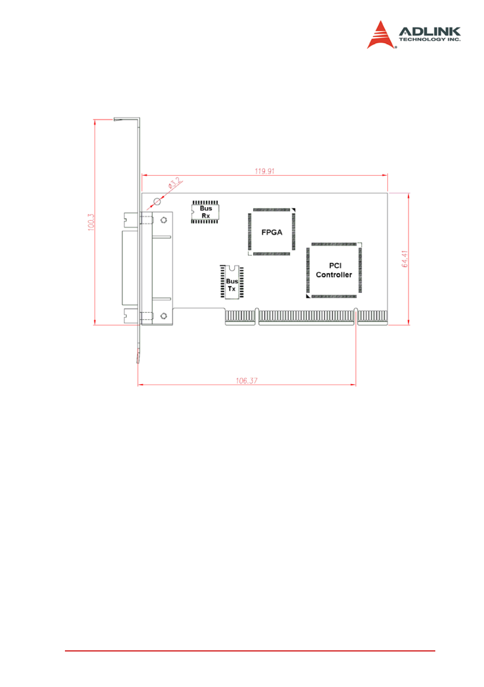 3 mechanical drawing, 1 lpci-3488a, Mechanical drawing | Lpci-3488a, Figure 2-1: pcb layout of the lpci-3488a | ADLINK USB-3488A User Manual | Page 19 / 40