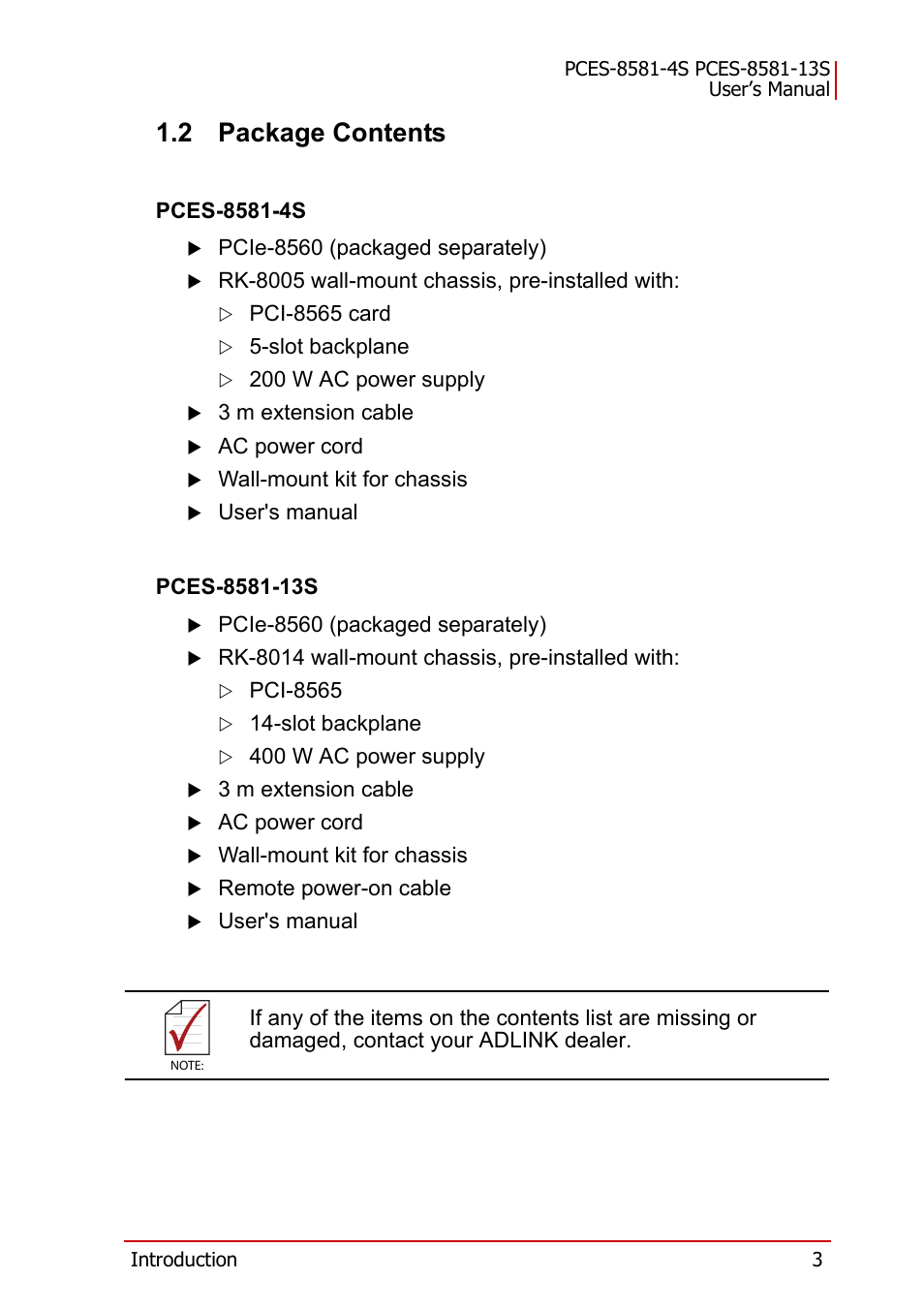 2 package contents, Package contents | ADLINK PCES-8581-13S User Manual | Page 17 / 58