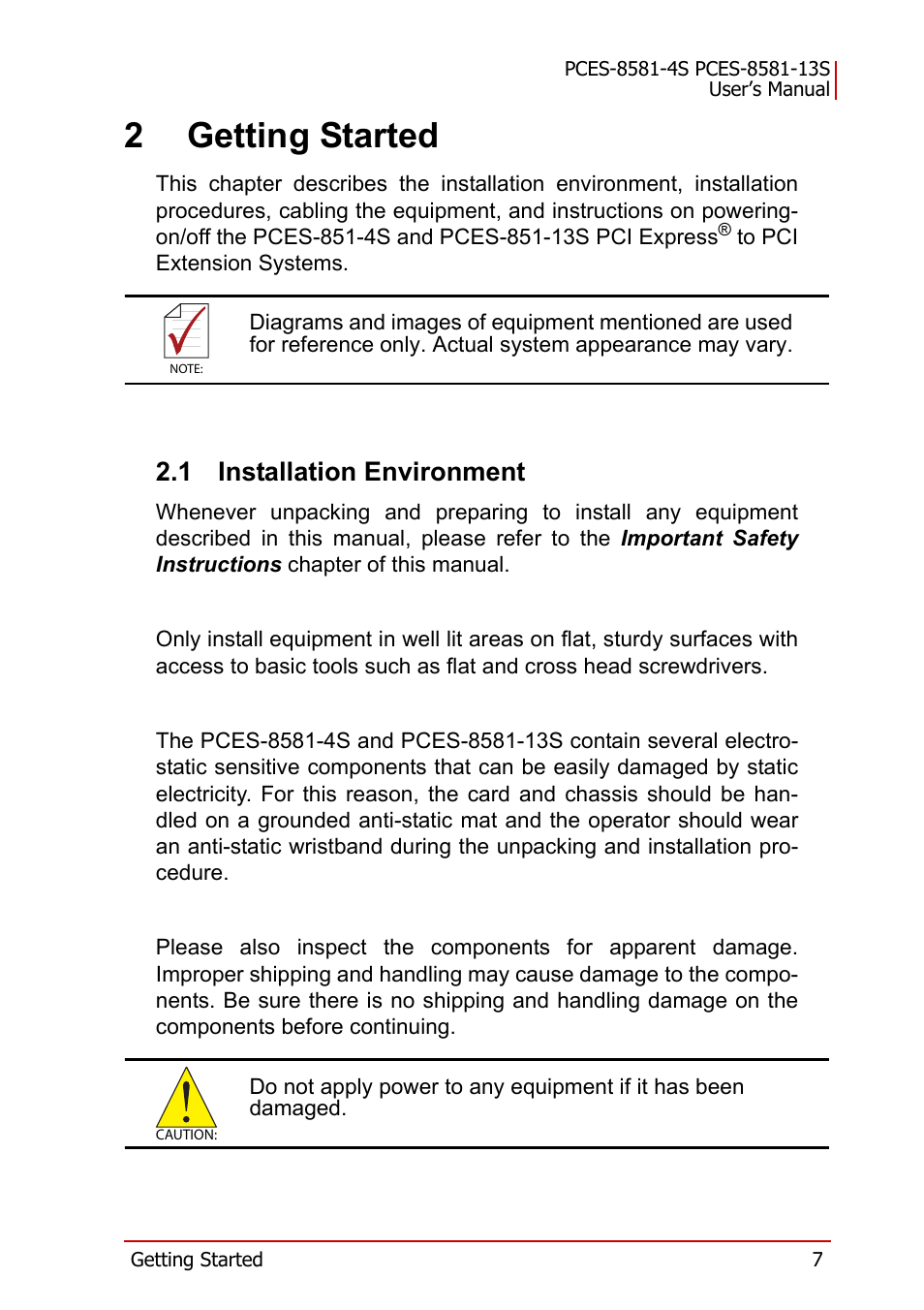 2 getting started, 1 installation environment, Installation environment | 2getting started | ADLINK PCES-8581-13S User Manual | Page 21 / 58
