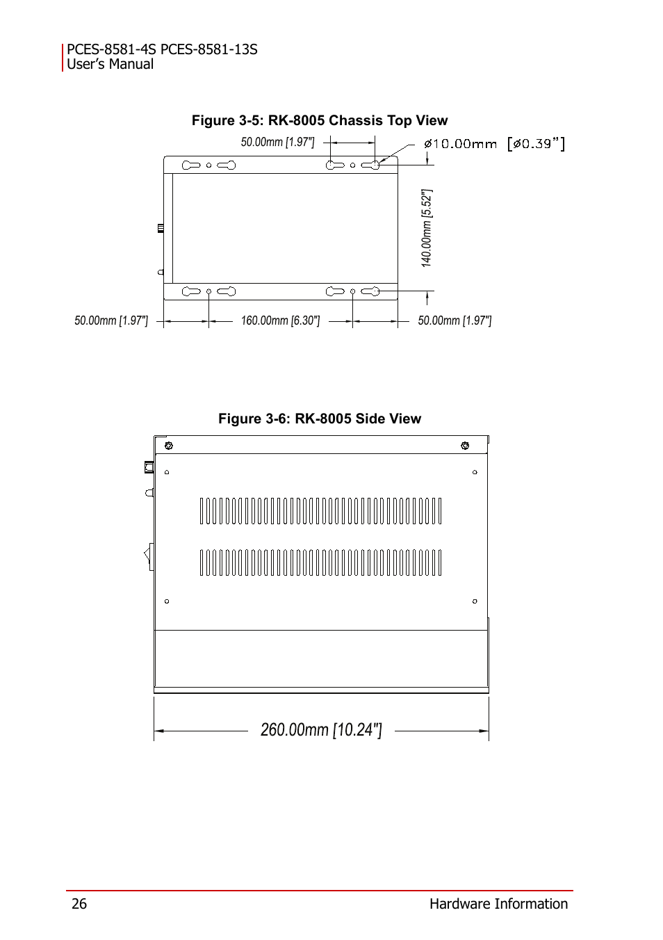 Figure 3-5: rk-8005 chassis top view, Figure 3-6: rk-8005 side view | ADLINK PCES-8581-13S User Manual | Page 40 / 58