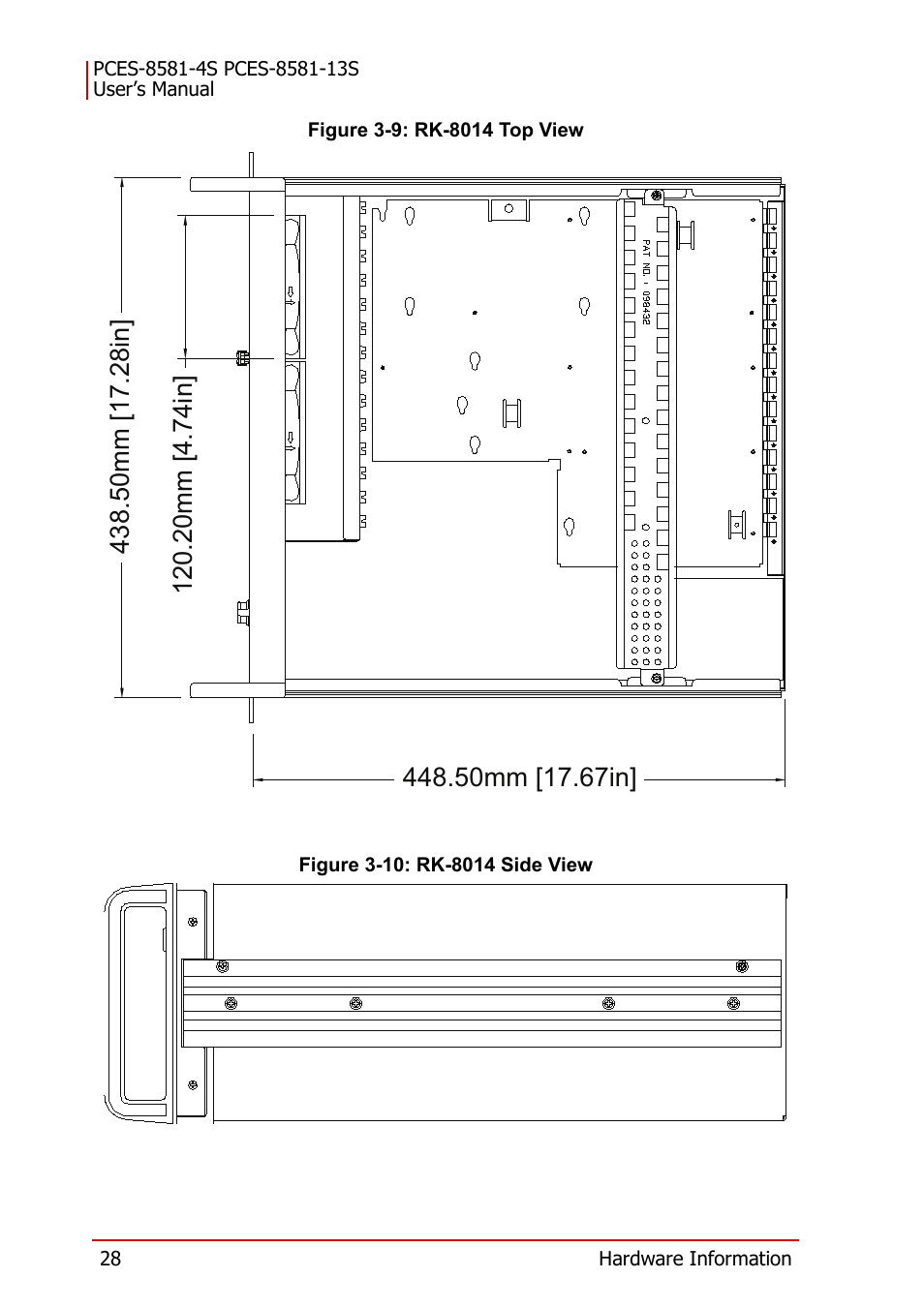 Figure 3-9: rk-8014 top view, Figure 3-10: rk-8014 side view | ADLINK PCES-8581-13S User Manual | Page 42 / 58