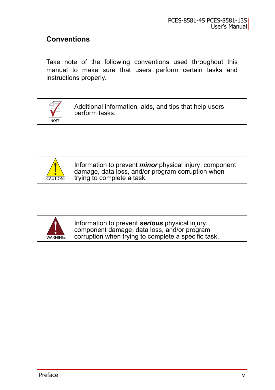 Conventions | ADLINK PCES-8581-13S User Manual | Page 5 / 58