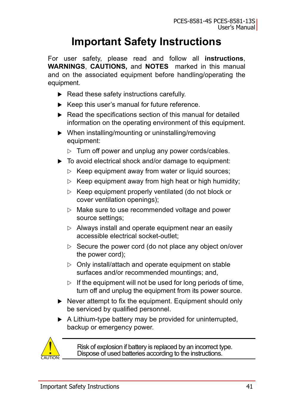 Important safety instructions | ADLINK PCES-8581-13S User Manual | Page 55 / 58