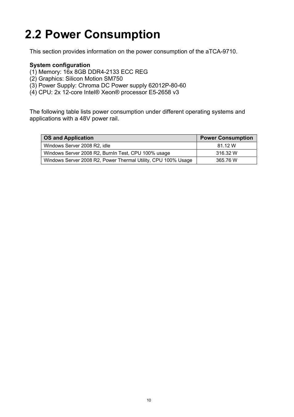 2 power consumption, Power consumption | ADLINK aTCA-9710 User Manual | Page 10 / 90