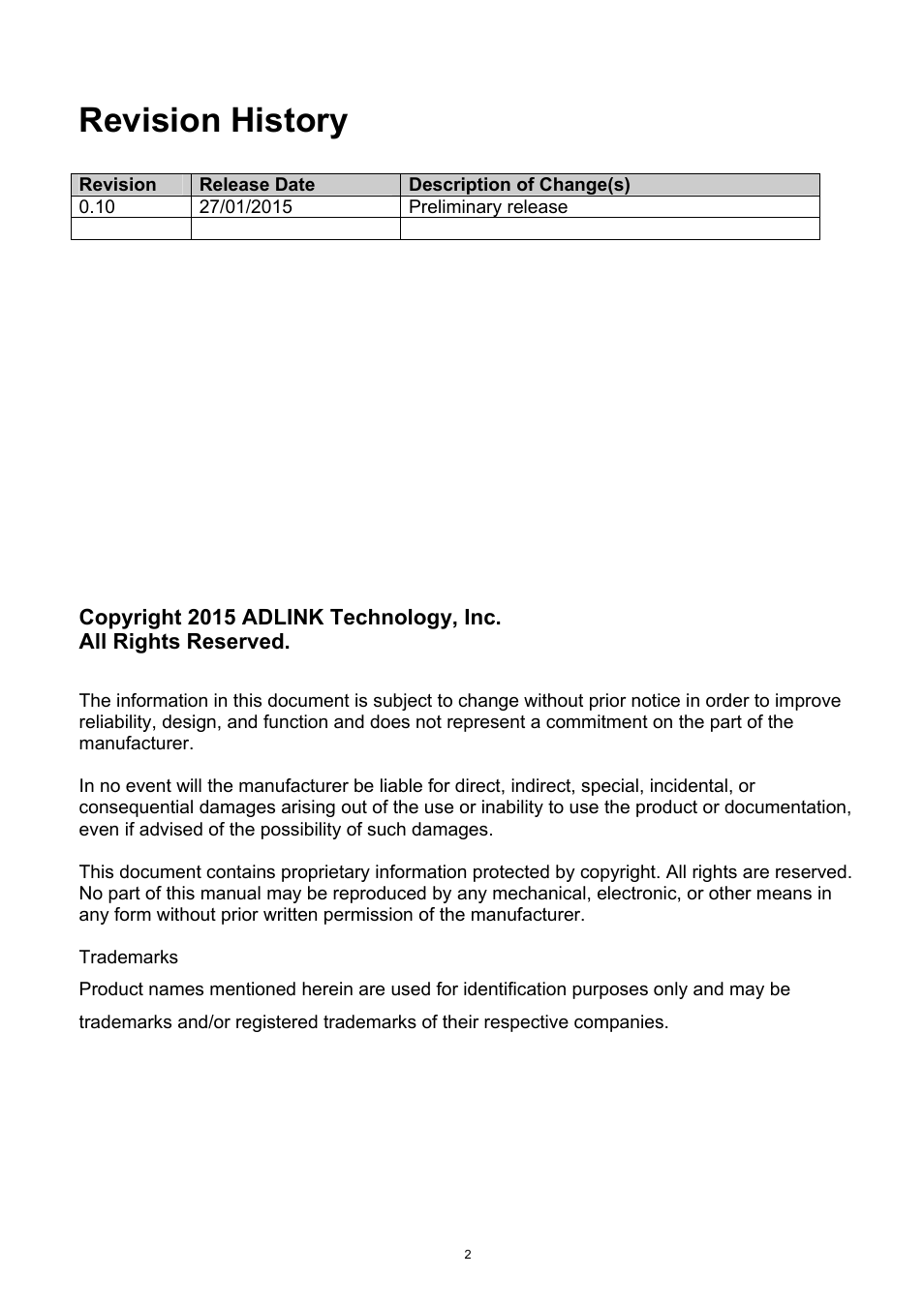 Revision history | ADLINK aTCA-9710 User Manual | Page 2 / 90