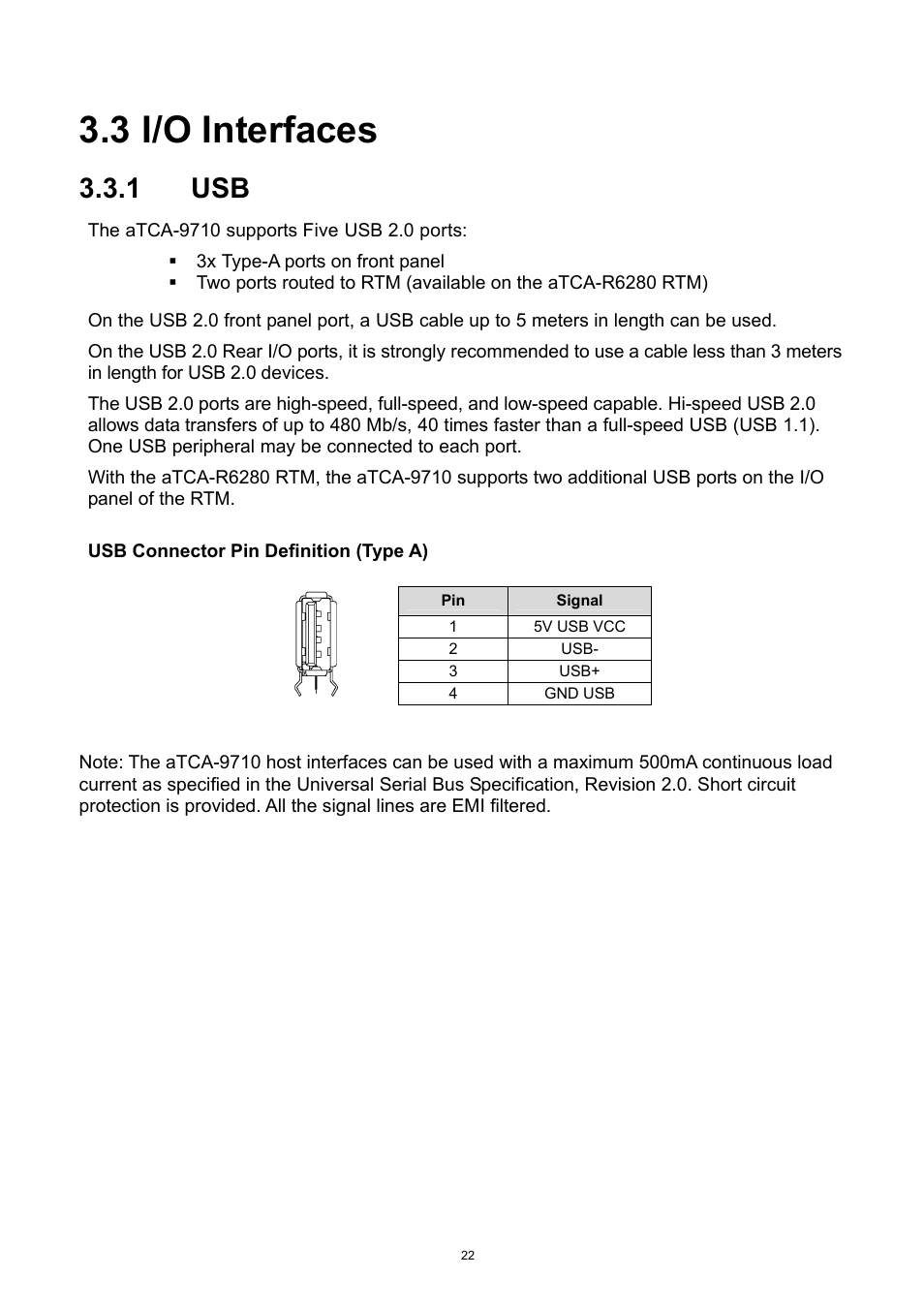 3 i/o interfaces, 1 usb, I/o interfaces | ADLINK aTCA-9710 User Manual | Page 22 / 90