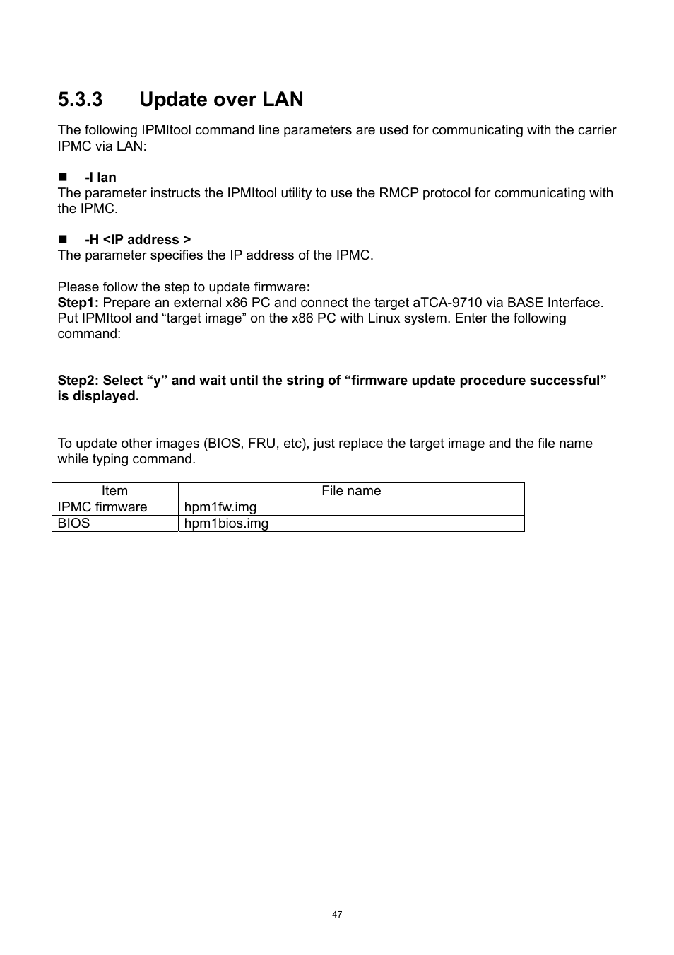 3 update over lan, 6 bios, Update over lan | ADLINK aTCA-9710 User Manual | Page 47 / 90