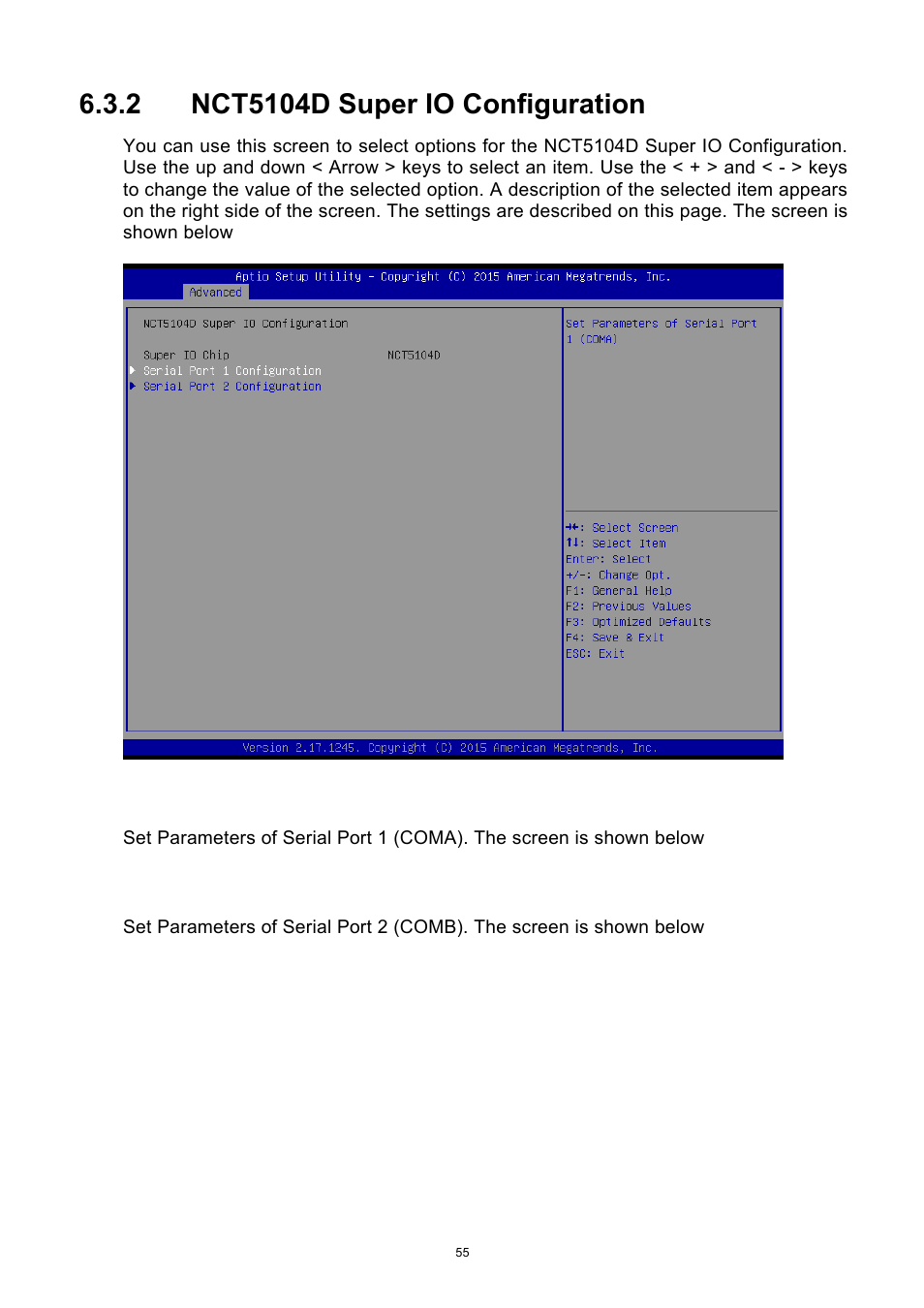 2 nct5104d super io configuration, Nct5104d super io configuration | ADLINK aTCA-9710 User Manual | Page 55 / 90