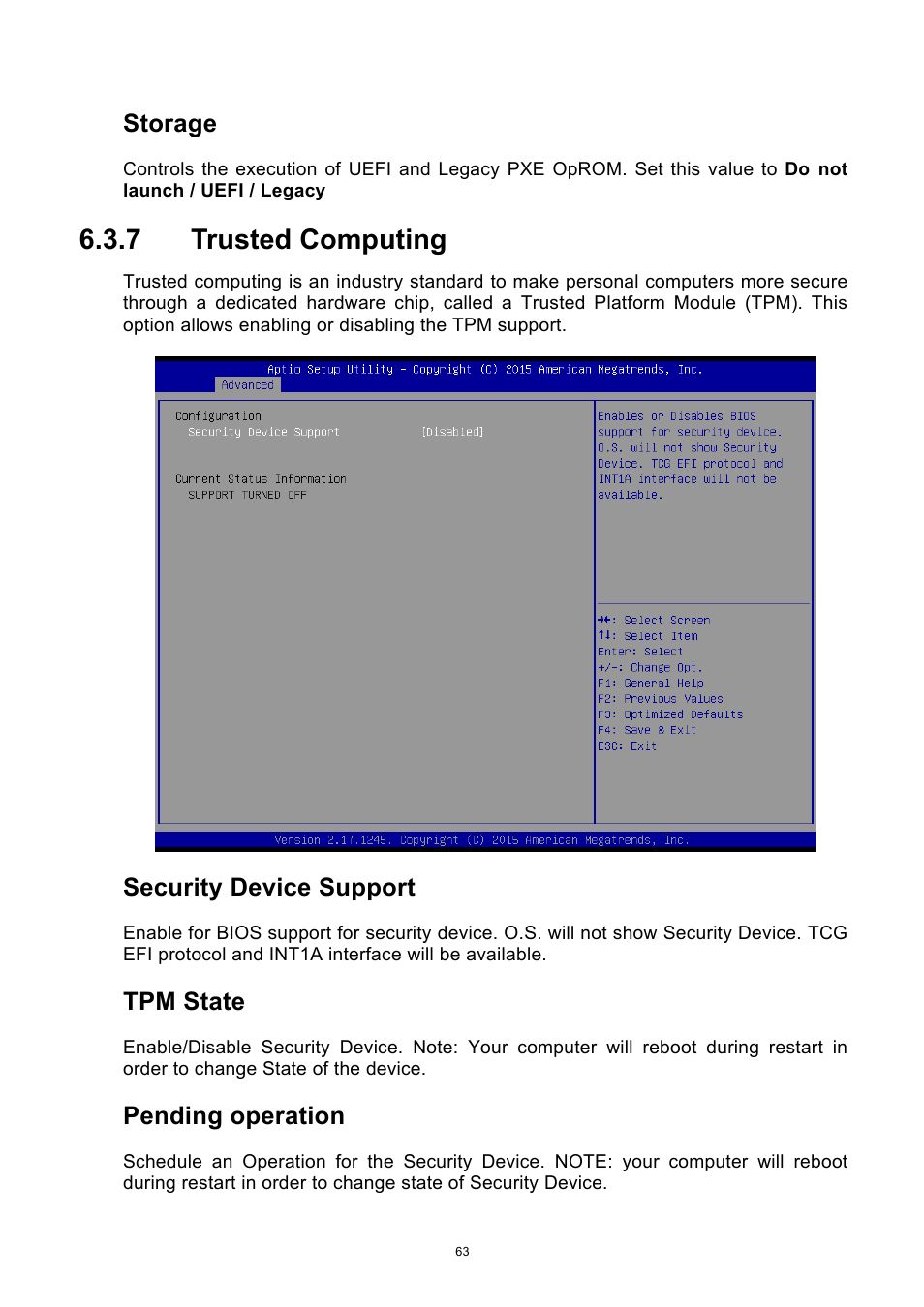 7 trusted computing, Trusted computing, Storage | Security device support, Tpm state, Pending operation | ADLINK aTCA-9710 User Manual | Page 63 / 90