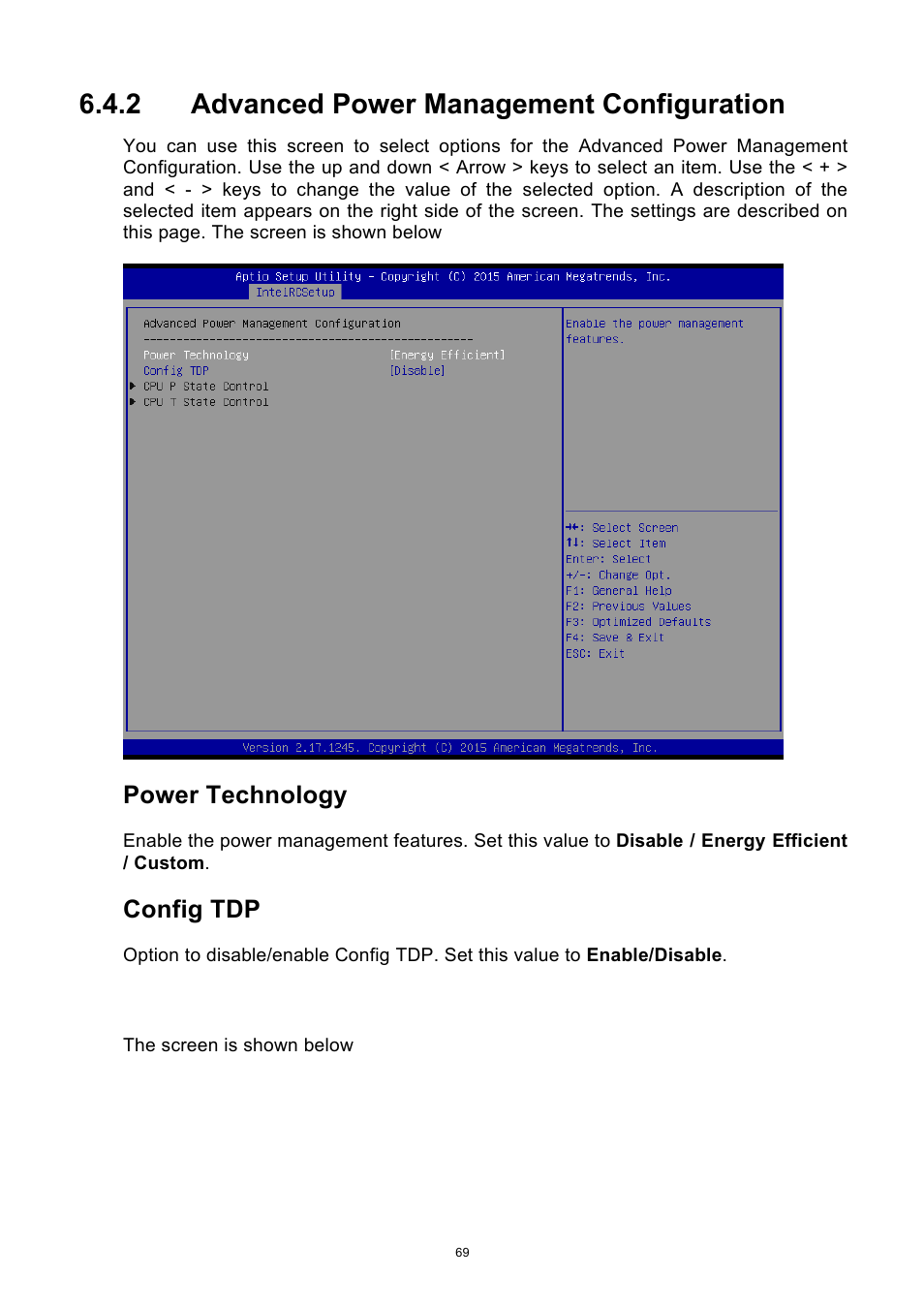 2 advanced power management configuration, Advanced power management configuration, Power technology | Config tdp | ADLINK aTCA-9710 User Manual | Page 69 / 90