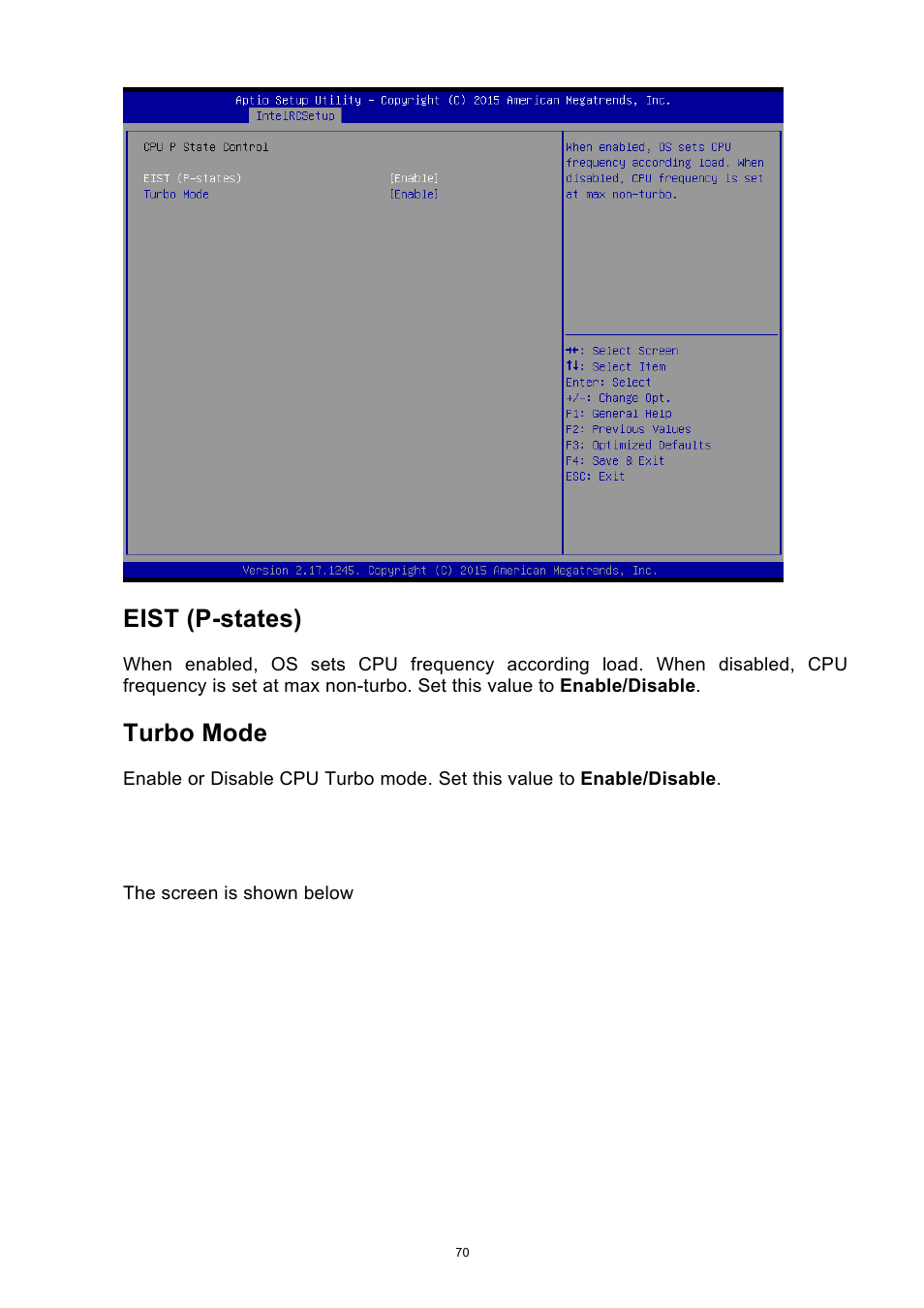 Eist (p-states), Turbo mode | ADLINK aTCA-9710 User Manual | Page 70 / 90