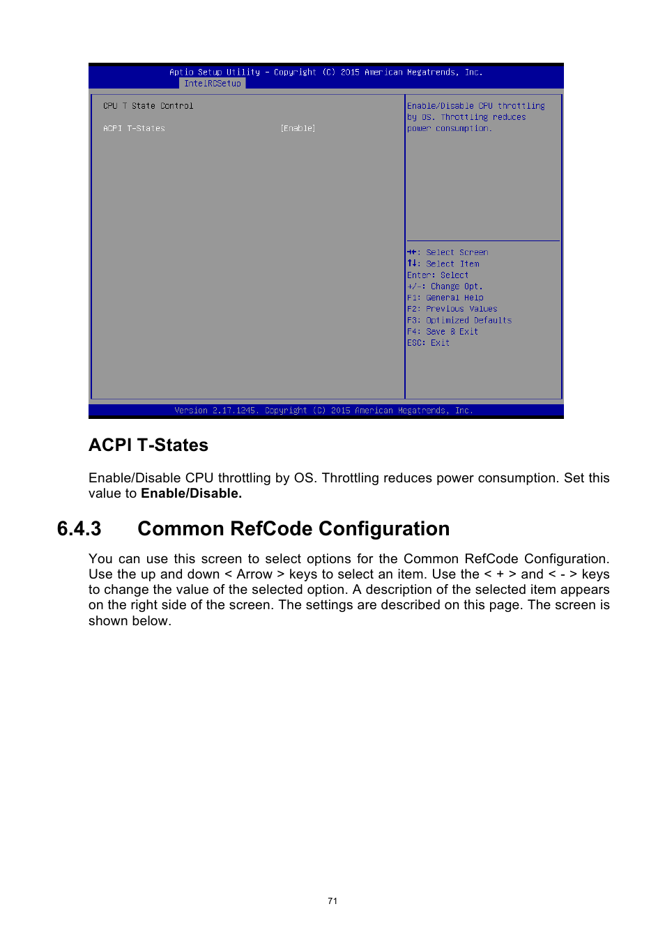 3 common refcode configuration, Common refcode configuration, Acpi t-states | ADLINK aTCA-9710 User Manual | Page 71 / 90