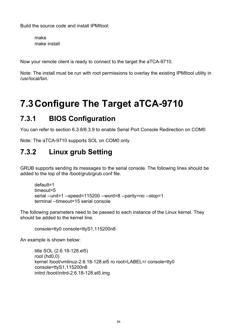 3 configure the target atca-9710, 1 bios configuration, 2 linux grub setting | Configure the target atca-9710, Bios configuration, Linux grub setting | ADLINK aTCA-9710 User Manual | Page 84 / 90