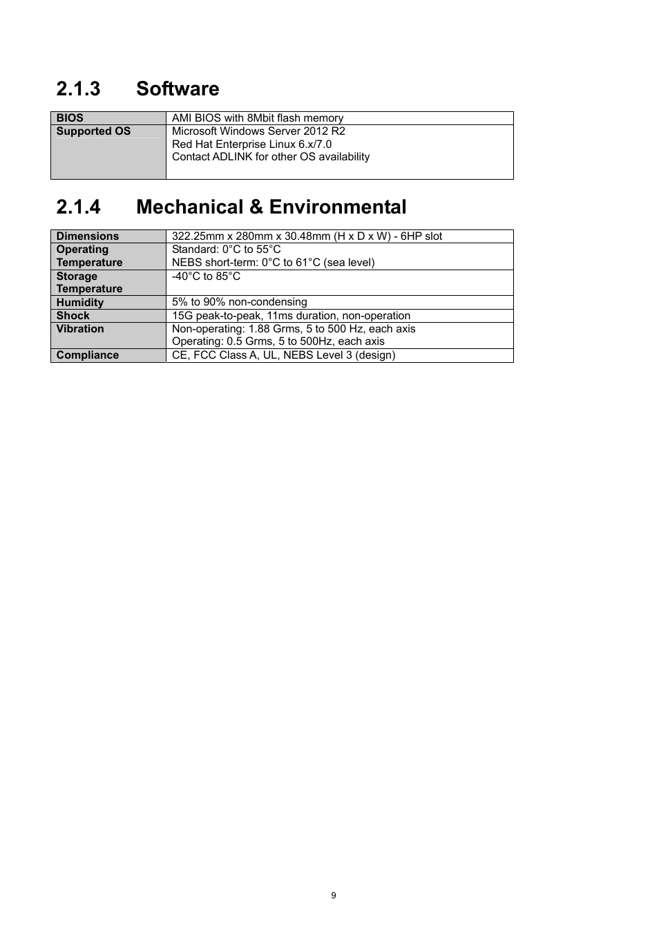 3 software, 4 mechanical & environmental, Software | Mechanical & environmental | ADLINK aTCA-9710 User Manual | Page 9 / 90