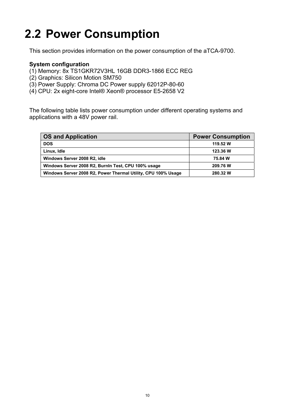 2 power consumption, Power consumption | ADLINK aTCA-9700 User Manual | Page 10 / 86