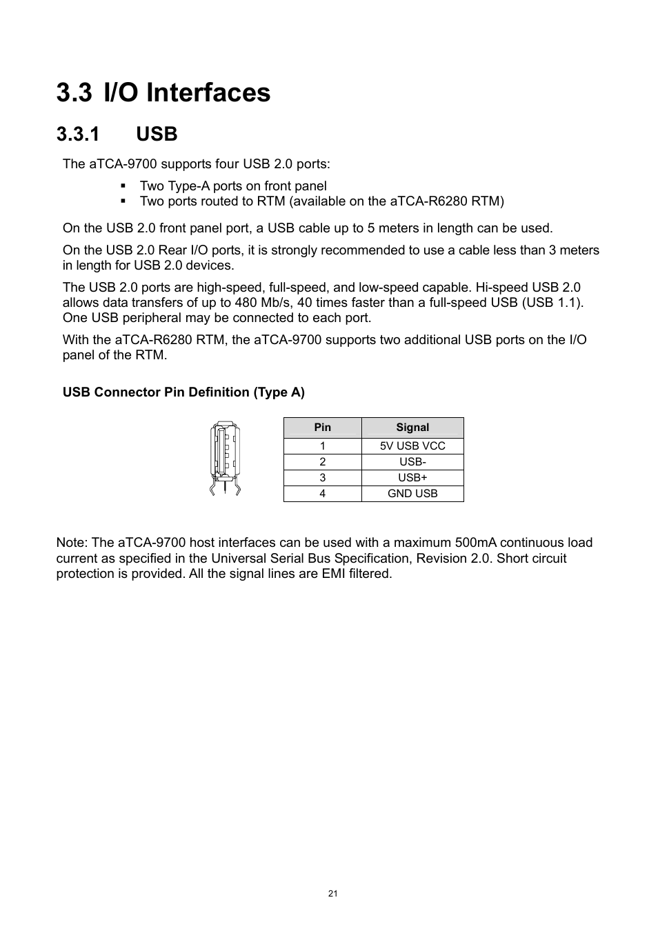 3 i/o interfaces, 1 usb, I/o interfaces | ADLINK aTCA-9700 User Manual | Page 21 / 86