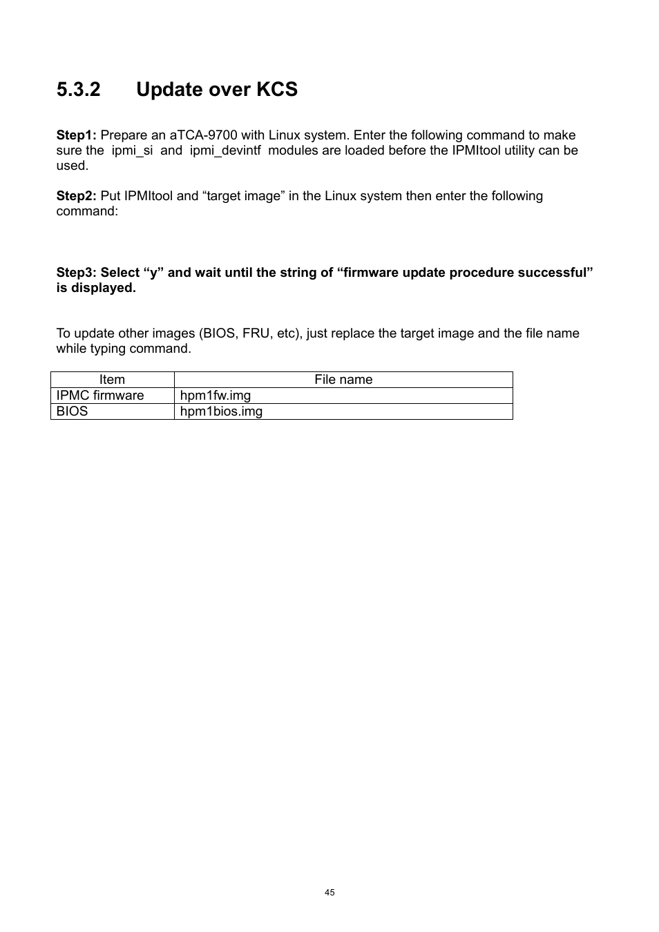 2 update over kcs, Update over kcs | ADLINK aTCA-9700 User Manual | Page 45 / 86