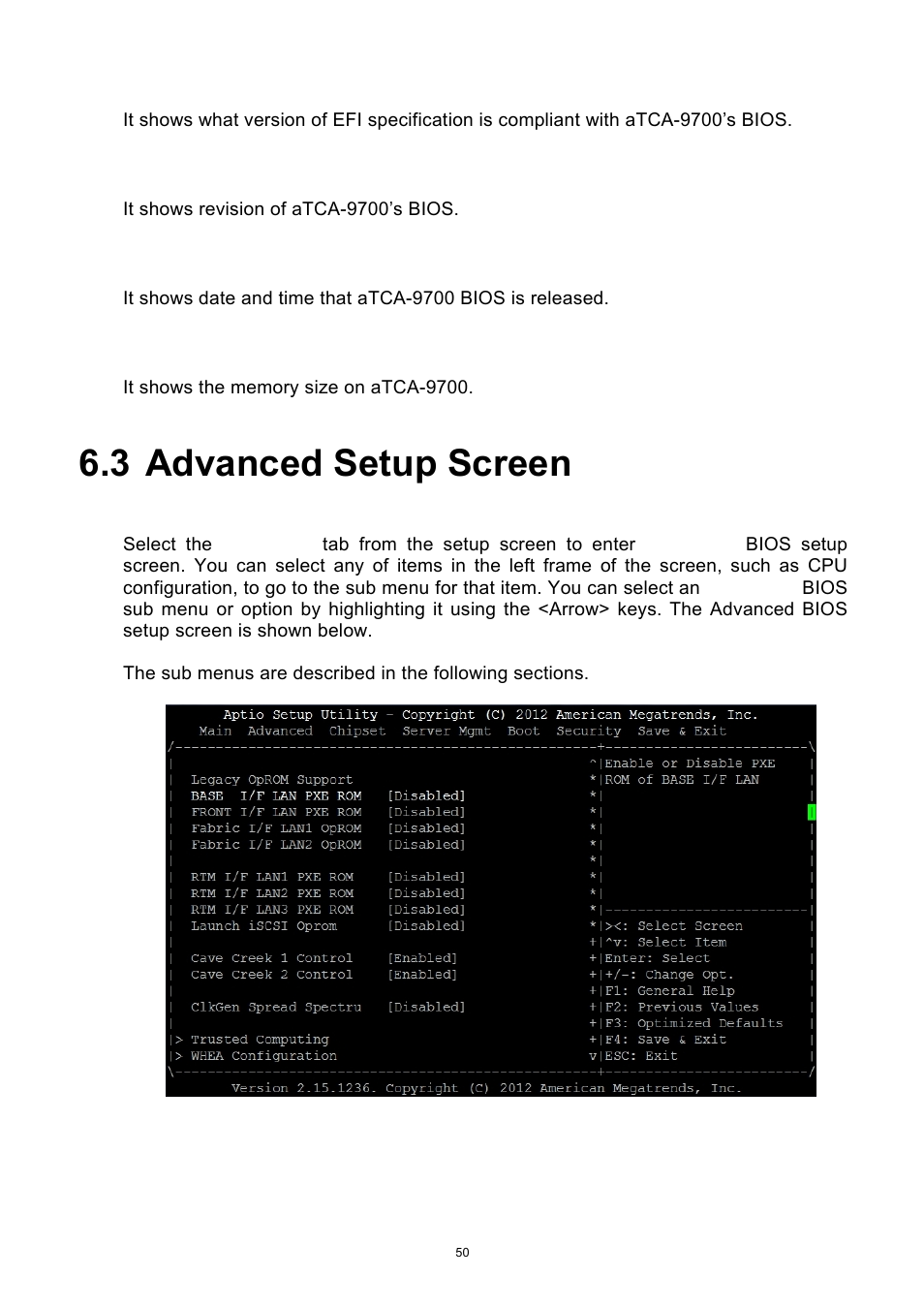 3 advanced setup screen, Advanced setup screen | ADLINK aTCA-9700 User Manual | Page 50 / 86