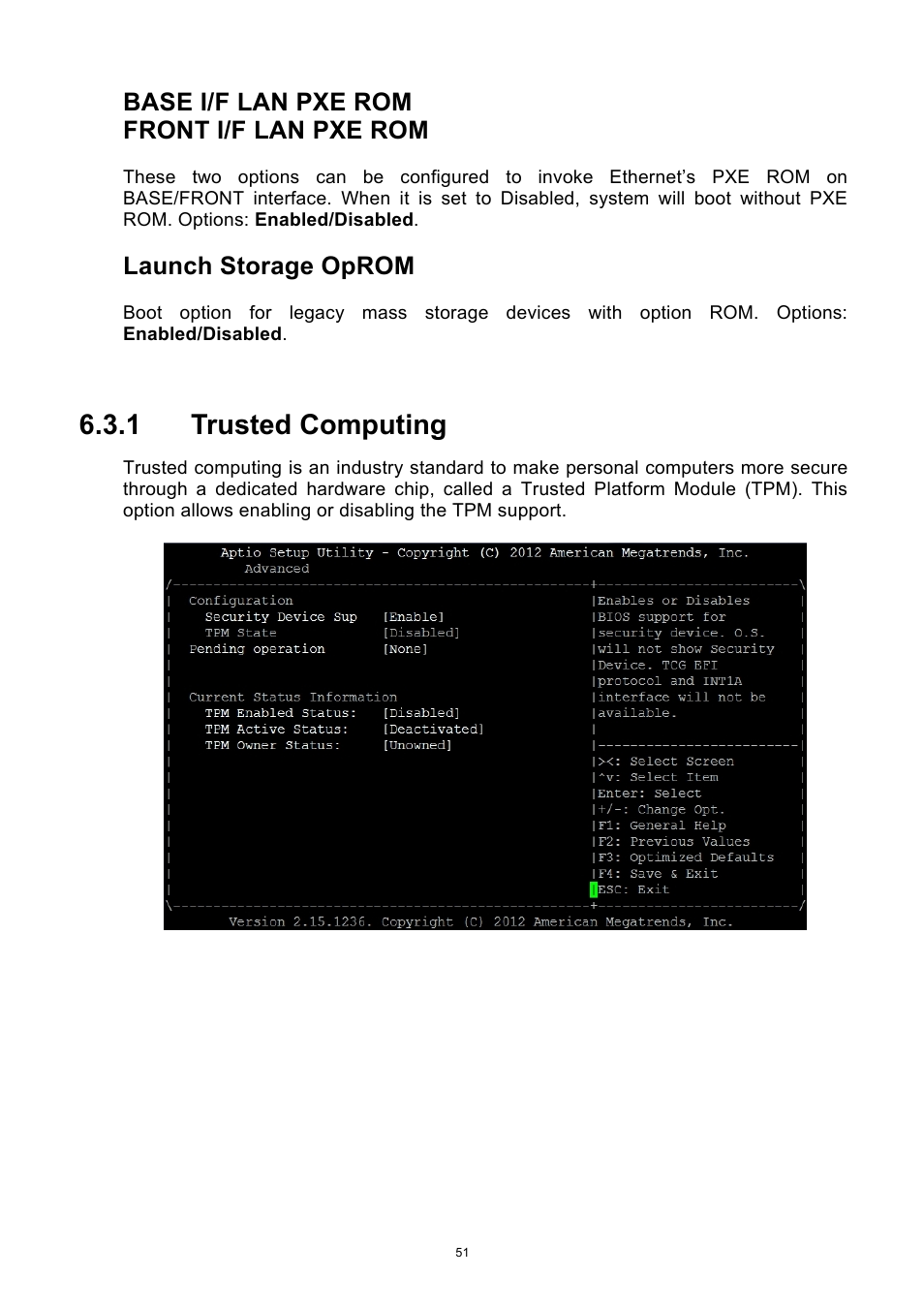 1 trusted computing, Trusted computing, Base i/f lan pxe rom front i/f lan pxe rom | Launch storage oprom | ADLINK aTCA-9700 User Manual | Page 51 / 86