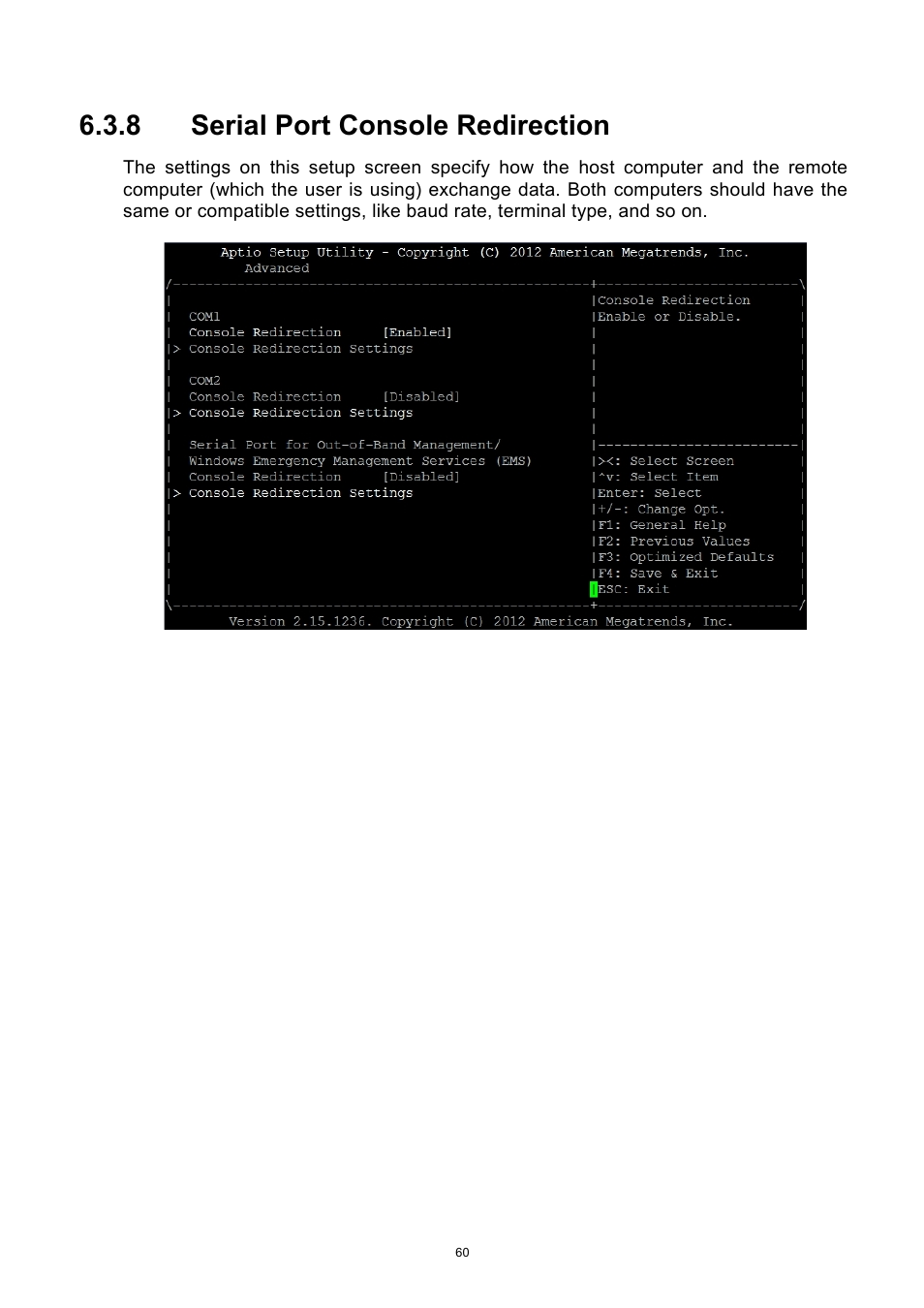 8 serial port console redirection, Serial port console redirection | ADLINK aTCA-9700 User Manual | Page 60 / 86