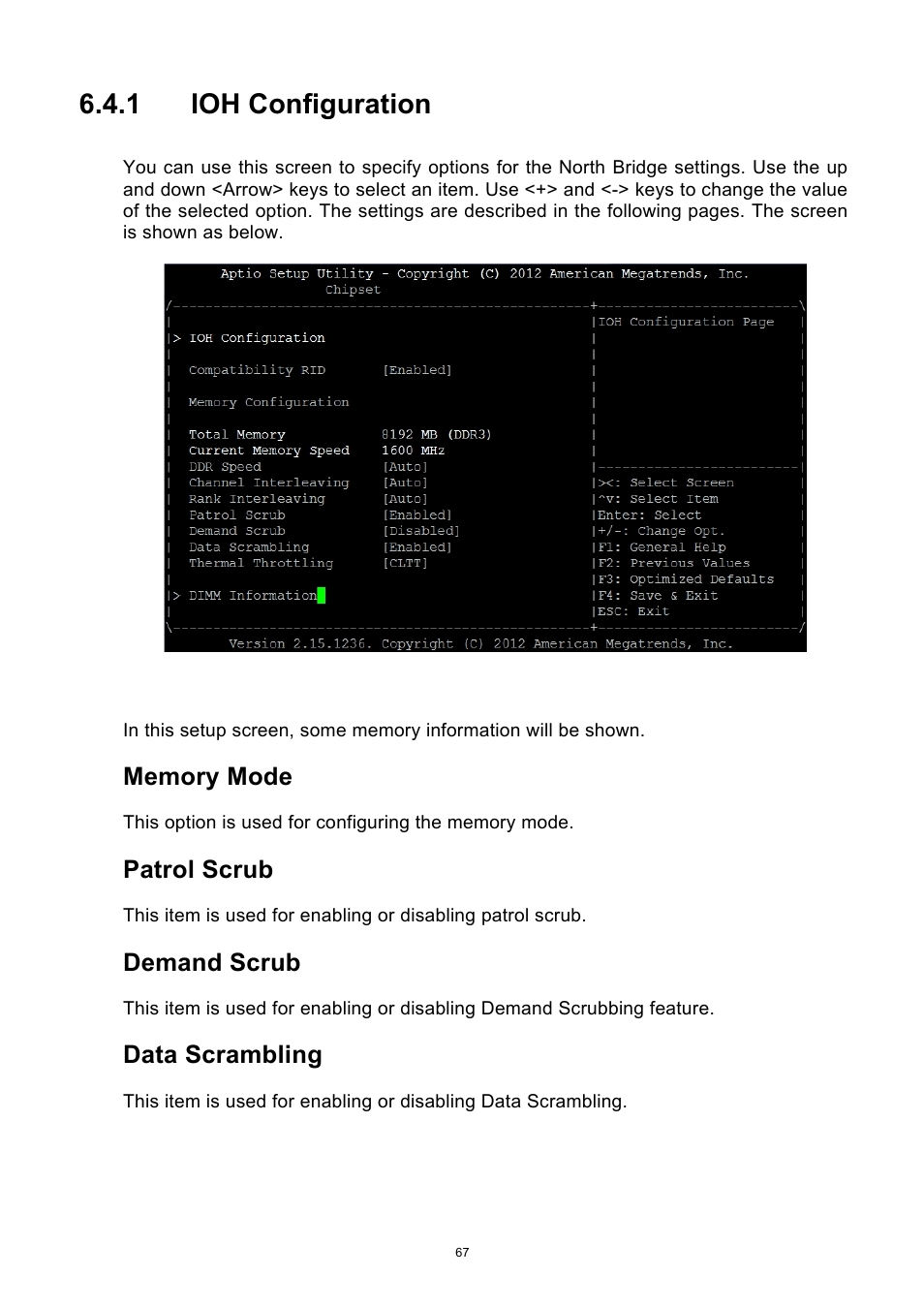 1 ioh configuration, Ioh configuration, Patrol scrub | Demand scrub, Data scrambling | ADLINK aTCA-9700 User Manual | Page 67 / 86