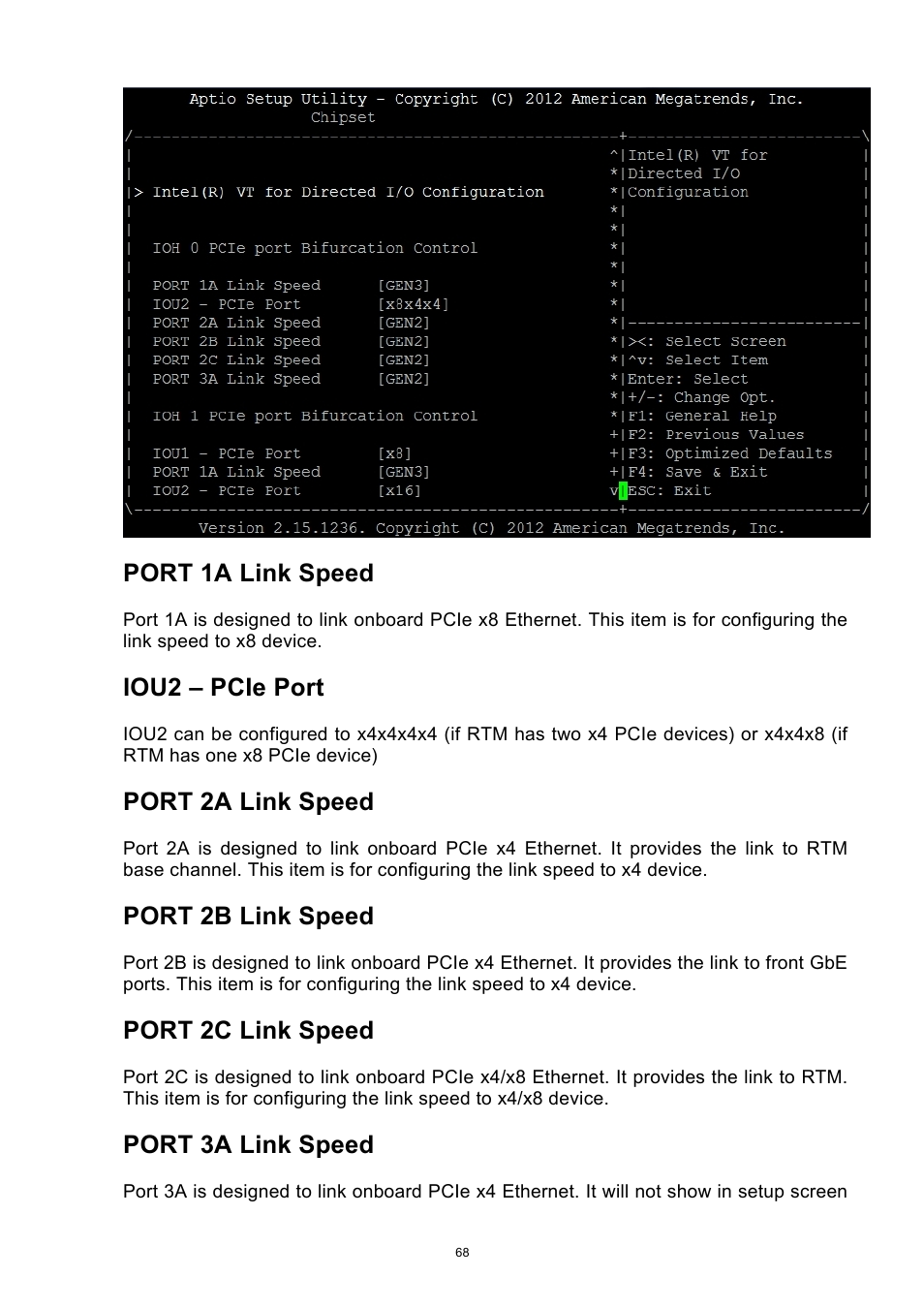 Port 1a link speed, Iou2 – pcie port, Port 2a link speed | Port 2b link speed, Port 2c link speed, Port 3a link speed | ADLINK aTCA-9700 User Manual | Page 68 / 86