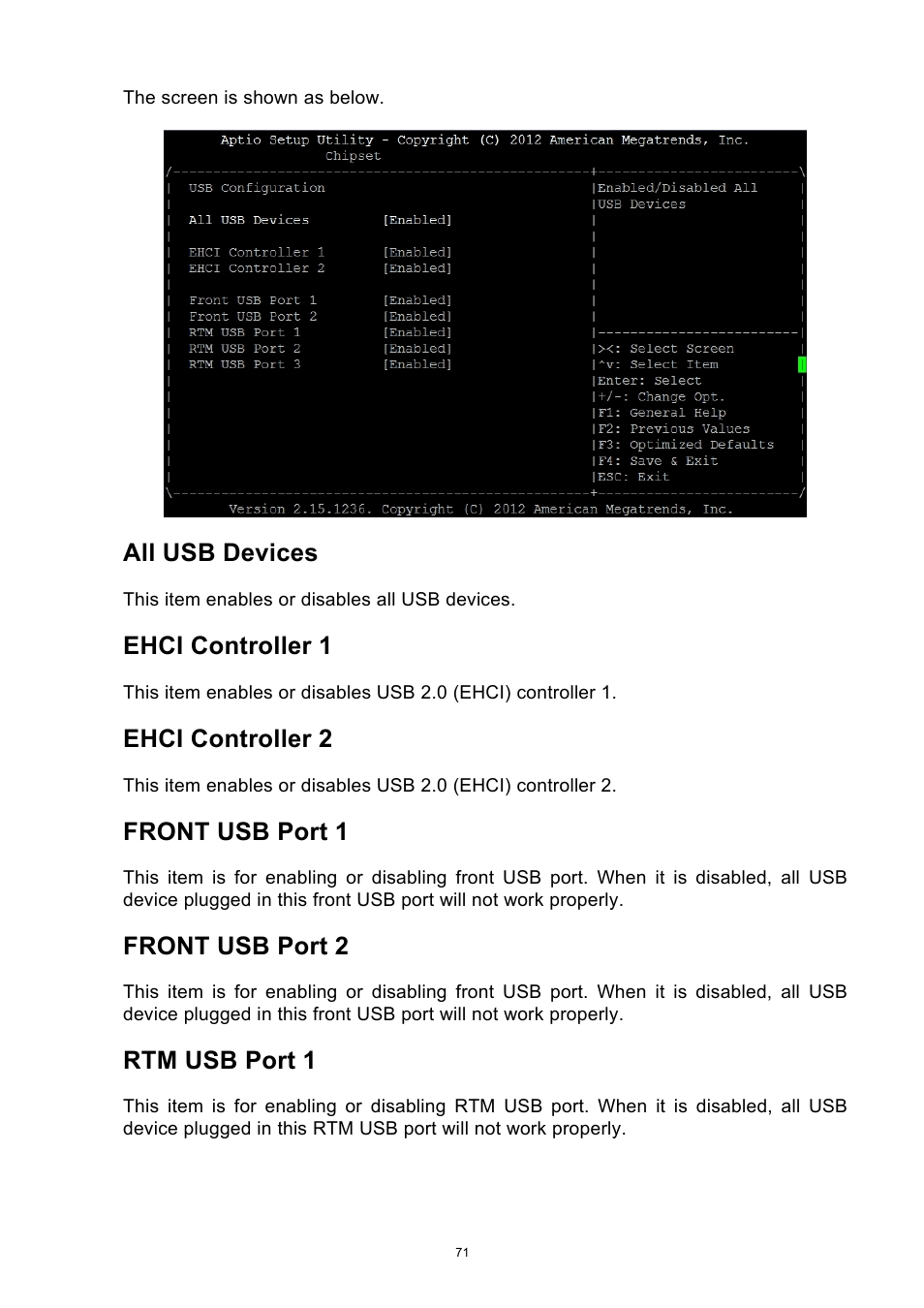 All usb devices, Ehci controller 1, Ehci controller 2 | Front usb port 1, Front usb port 2, Rtm usb port 1 | ADLINK aTCA-9700 User Manual | Page 71 / 86