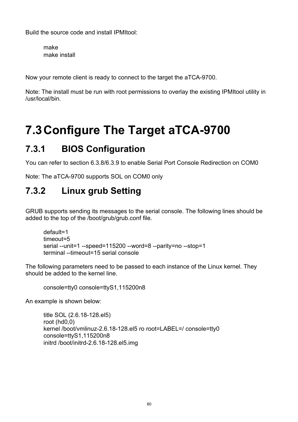 3 configure the target atca-9700, 1 bios configuration, 2 linux grub setting | Configure the target atca-9700, Bios configuration, Linux grub setting | ADLINK aTCA-9700 User Manual | Page 80 / 86