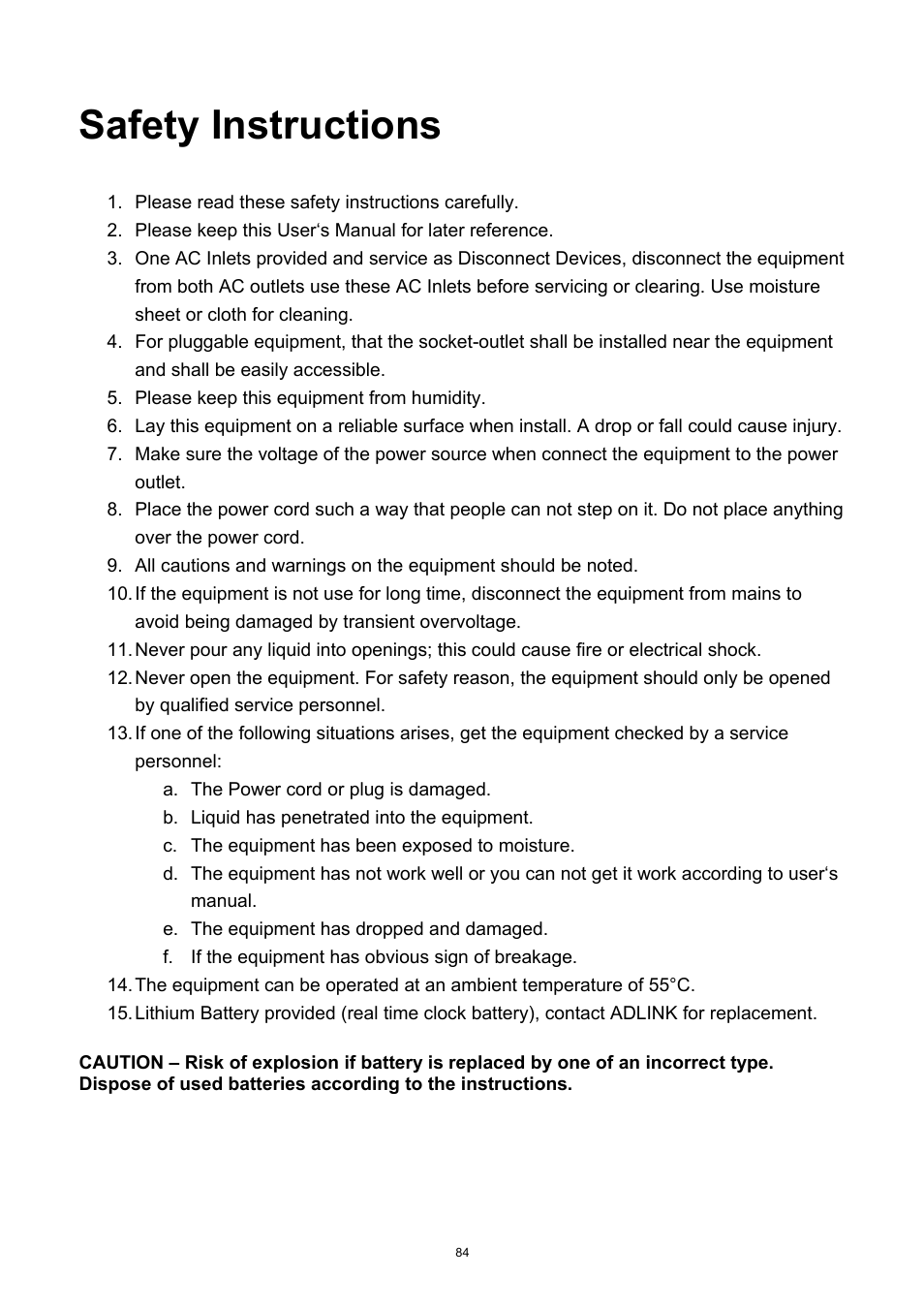 Safety instructions | ADLINK aTCA-9700 User Manual | Page 84 / 86