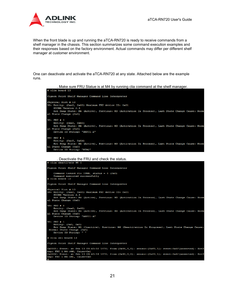 4 ipmi command, 1 deactivate and activate, I2c to i/o device access | ADLINK aTCA-N700 User Manual | Page 21 / 58