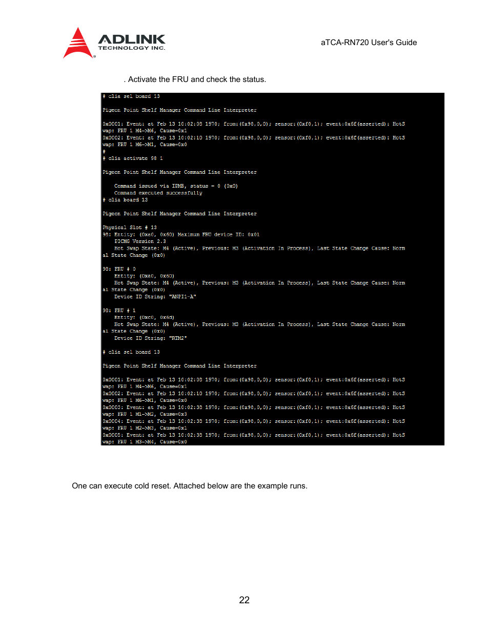 2 reset, 4 ipmi, Command | 1 deactivate and activate | ADLINK aTCA-N700 User Manual | Page 22 / 58