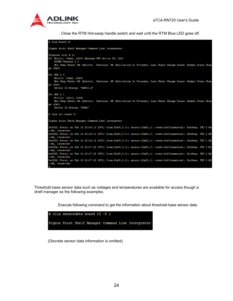 4 threshold base sensor data, 3 hot swap | ADLINK aTCA-N700 User Manual | Page 24 / 58