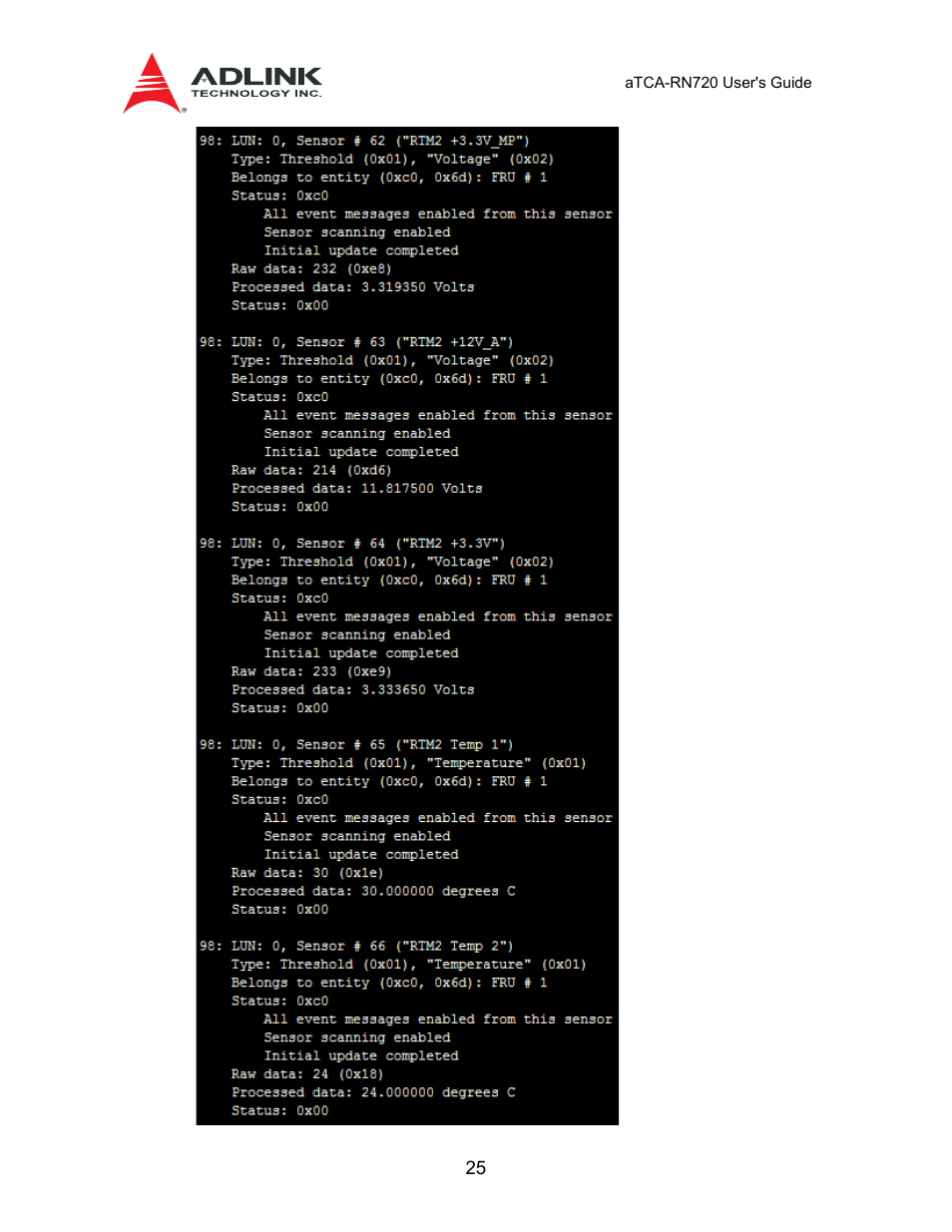 4 threshold, Base sensor data | ADLINK aTCA-N700 User Manual | Page 25 / 58