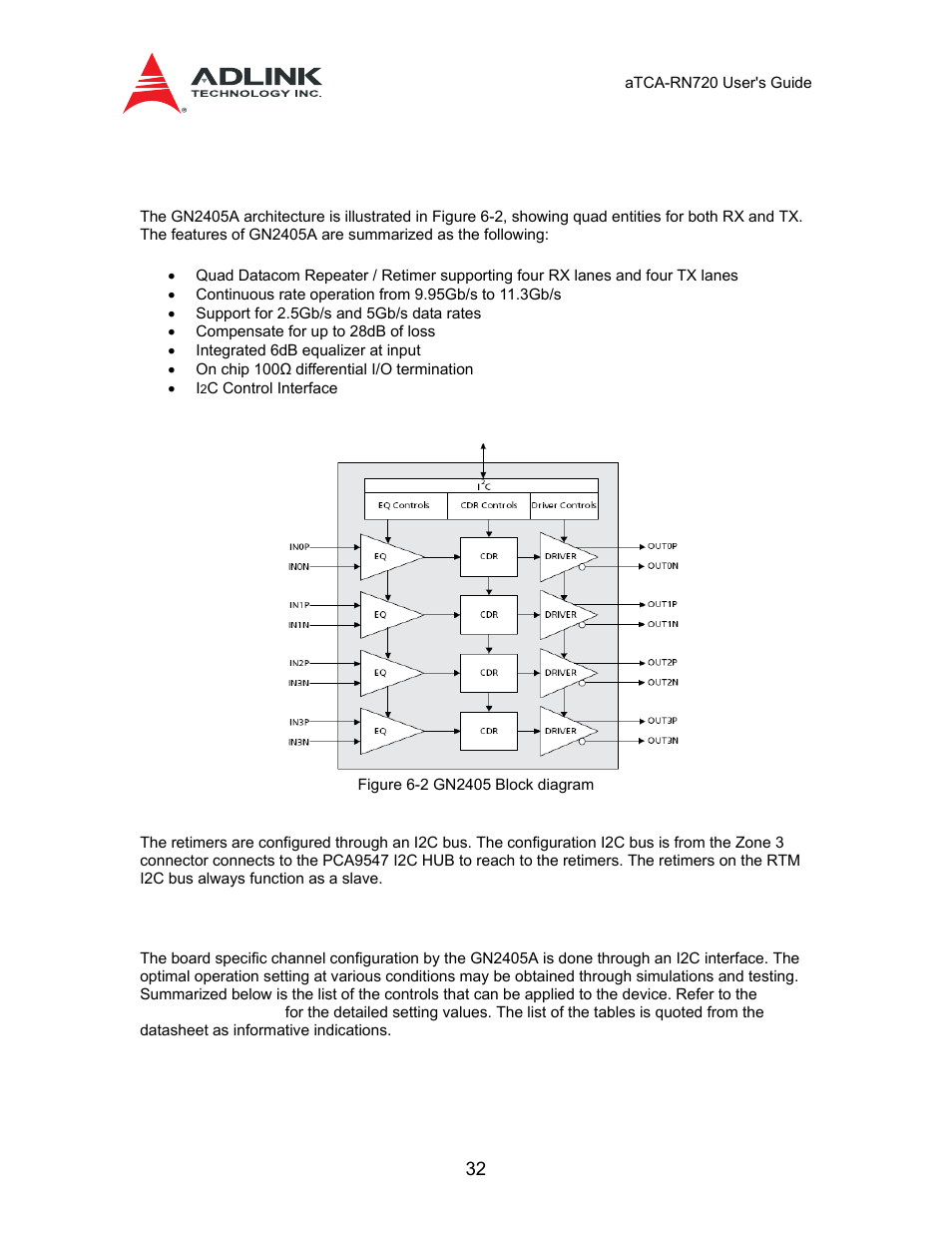 2 the retimer, gn2405a, 3 channel configuration, Data path: ports and retimers | 1 overview | ADLINK aTCA-N700 User Manual | Page 32 / 58