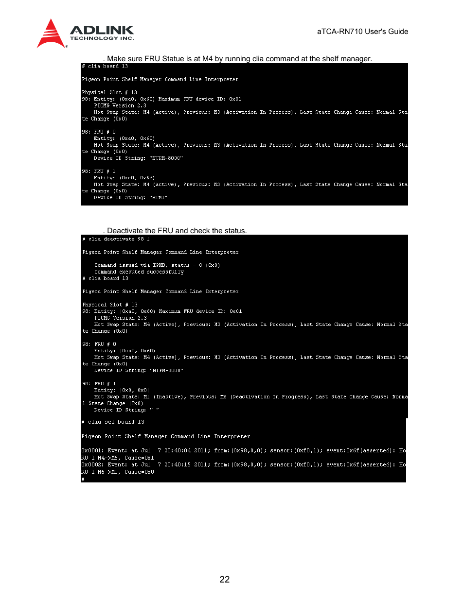 4 ipmi, Command, 1 deactivate and activate | ADLINK aTCA-N700 User Manual | Page 22 / 59