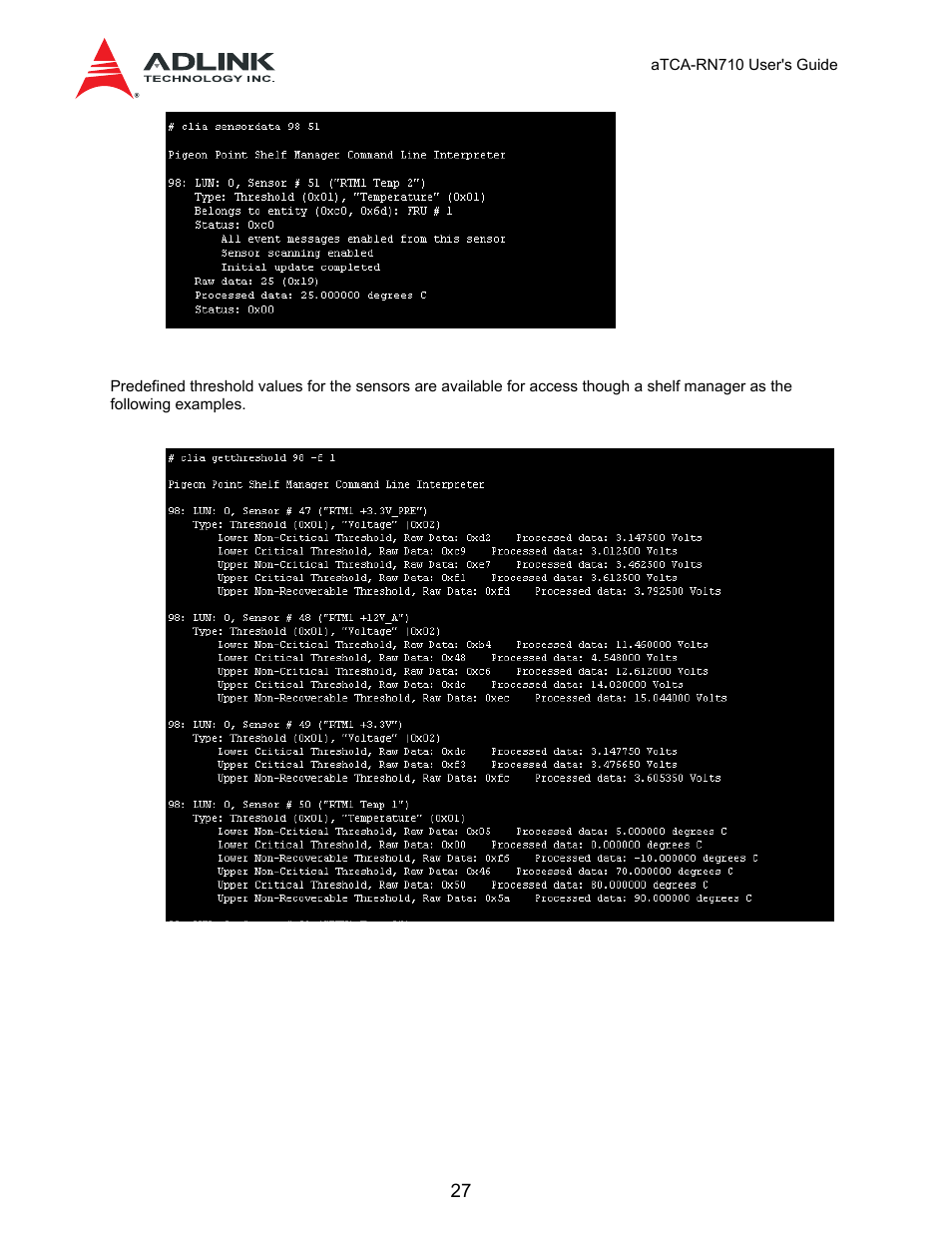 5 sensor threshold values, 4 threshold, Base sender data | ADLINK aTCA-N700 User Manual | Page 27 / 59