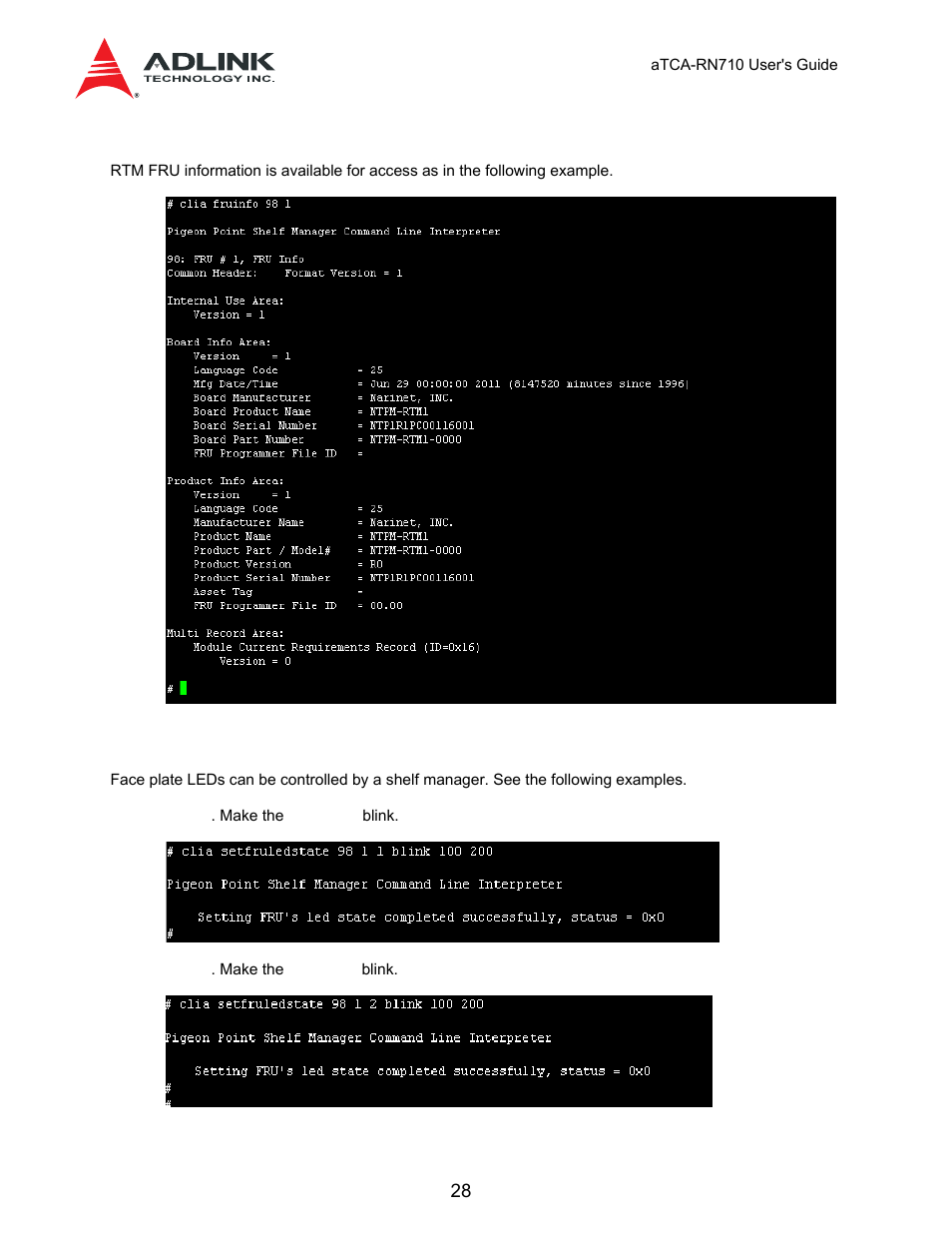 6 fru information, 7 faceplate led, 5 sensor | Threshold values | ADLINK aTCA-N700 User Manual | Page 28 / 59